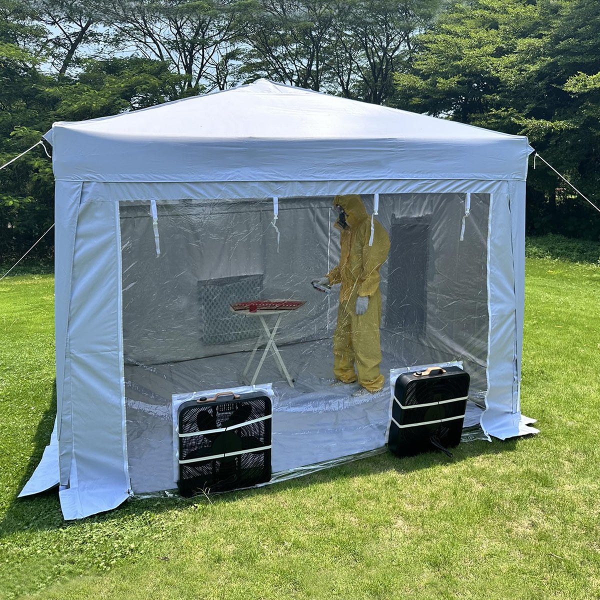 10X10X9FT Waterproof Portable Paint Booth with 2pcs Air Filters & Foldable Frames, Rainproof Spray Booth for Auto Parts, Furniture and Other Items Painting (White)
