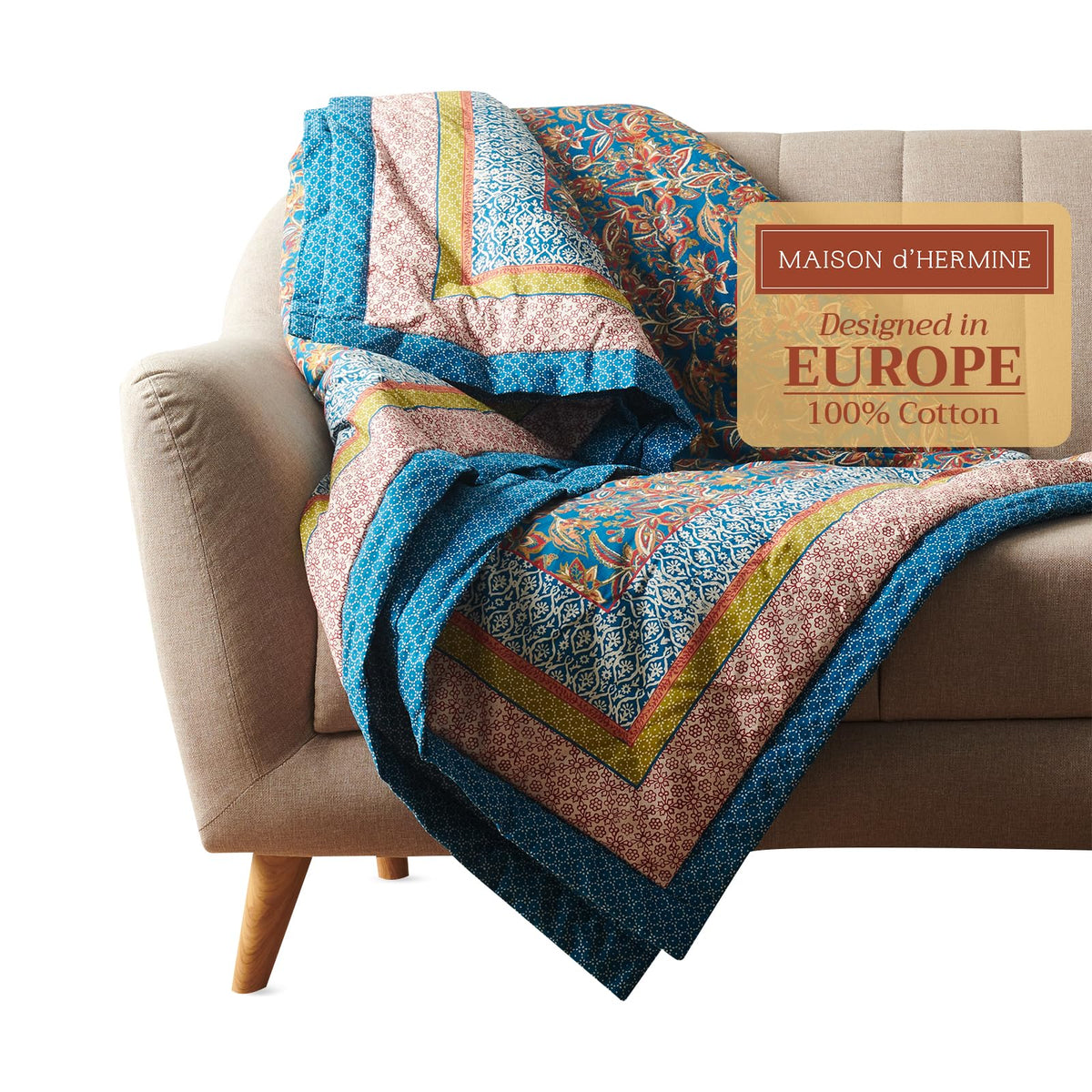 Maison d' Hermine Throw Blanket for Couch Lightweight Soft Warm Breathable Cotton Throw Blankets for Bed Girls Boys Women Men Gifts Travel Living Room Spring Summer (Kerala - Blue, 60" X 80")