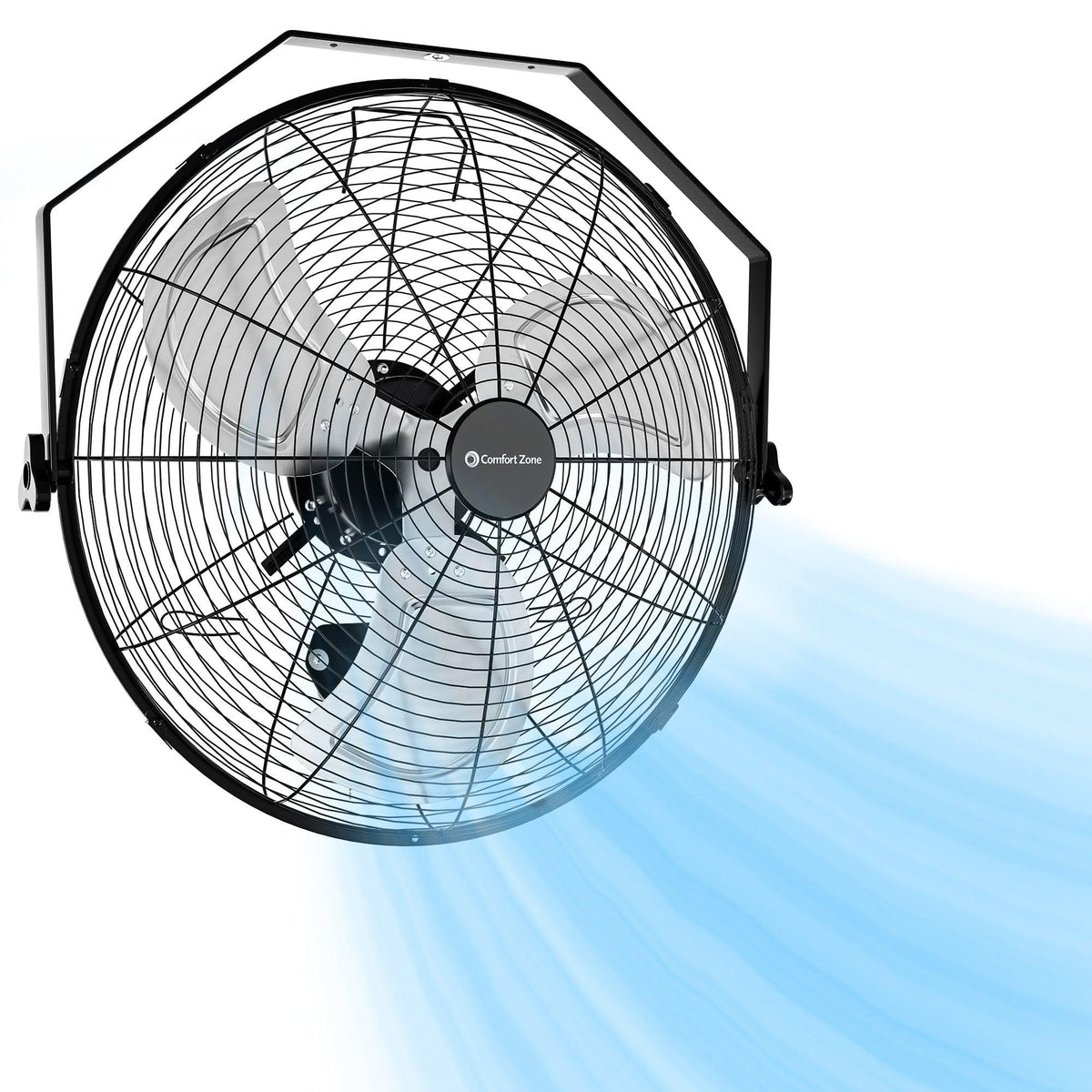 Comfort Zone 20-inch Industrial High Velocity Fan – Heavy Duty All-Metal Floor & Wall Mount Fan, 3-Speed High Power Cooling for Garage, Workshop, or Warehouse – Sealed Motor & Balanced Aluminum Blades