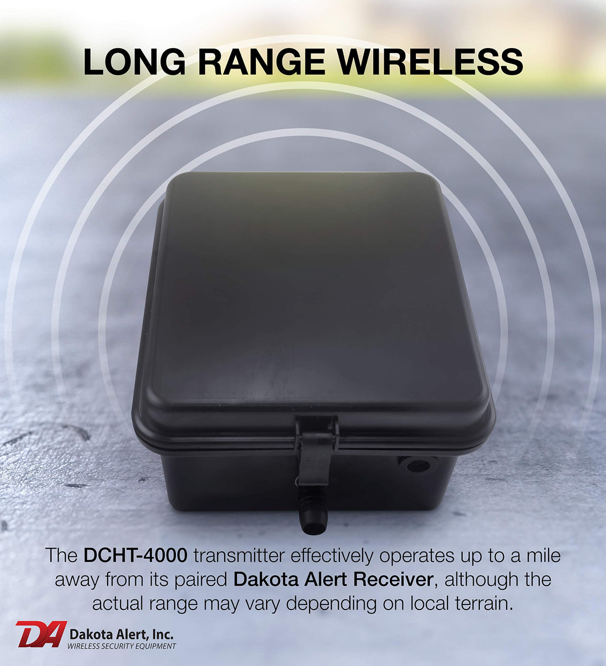 Dakota Alert DCHT-4000 Rubber Hose Driveway Alarm Sensor – Wireless Vehicle Detection Transmitter with 25-FT Hose, 1-Mile Range, Compatible with Dakota Alert 4000 Series Receivers