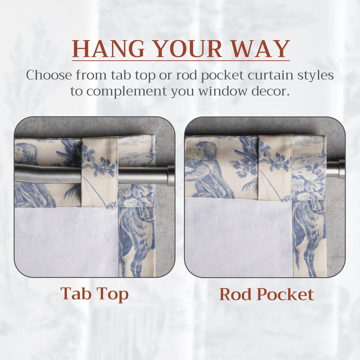 Maison d' Hermine Curtains for Living Room 100% Cotton 96 inch Length One Panel Light Filtering Toile Curtains for Bedroom Windows with Rod and Loop Pockets Drapes (The Miller Blue, 50" W x 96" L)