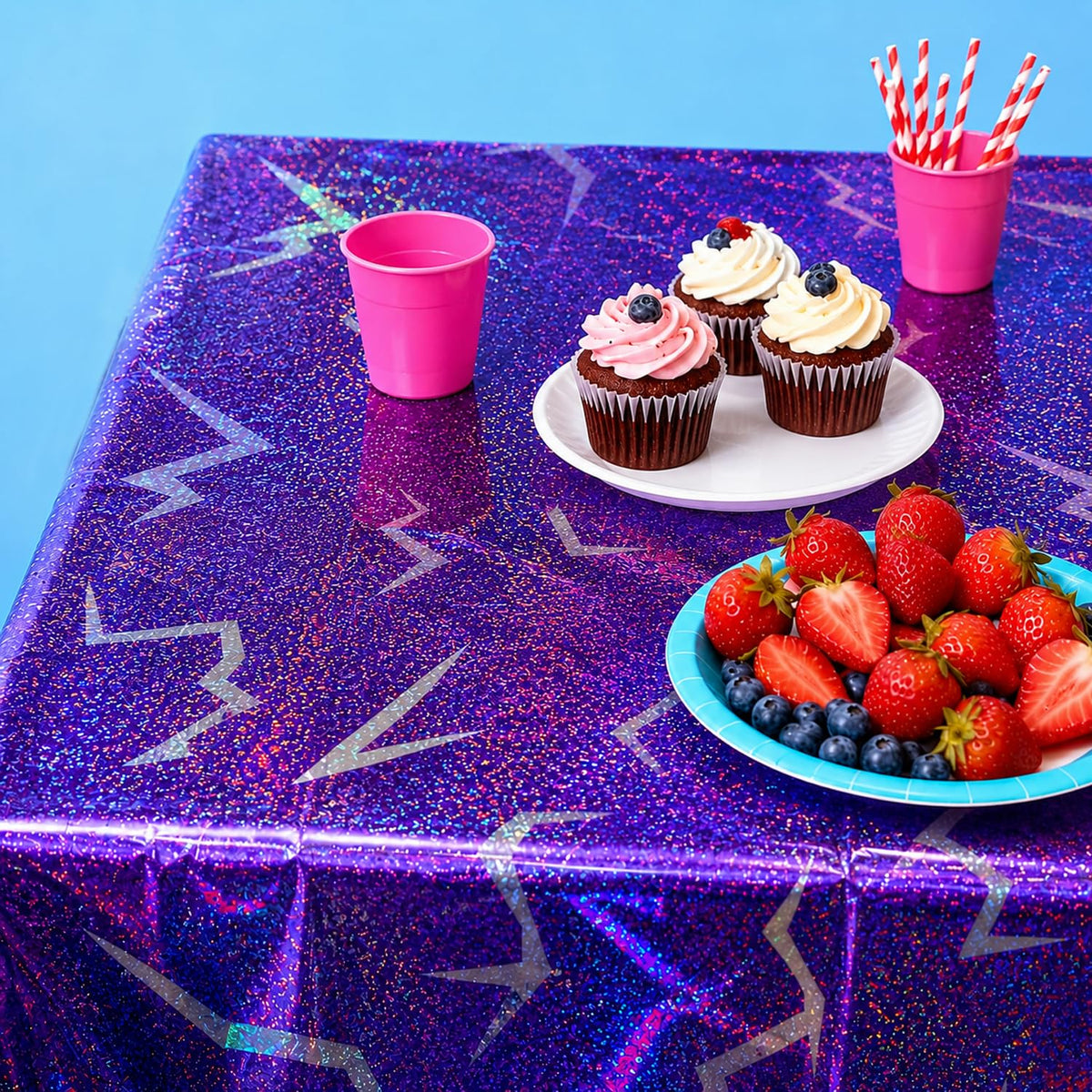 LHFYACI 4 Pack K-Style Holographic Laser Purple Tablecloth, Iridescent Party Decorations, Shiny Lightning Disposable Table Covers for Birthday, Bridal Shower, Bachelorette, Disco Party, 54x108 Inch