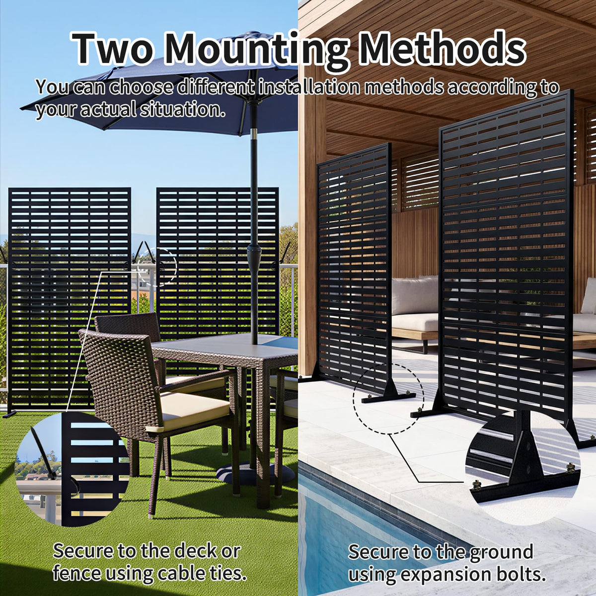 Metal Privacy Screen, 72" Outdoor Privacy Screen, Privacy Fence Panels with Stand, Provide Deck Privacy Protection, Privacy Fence for Garden, Pool, Patio, Balcony, Backyard Landscape