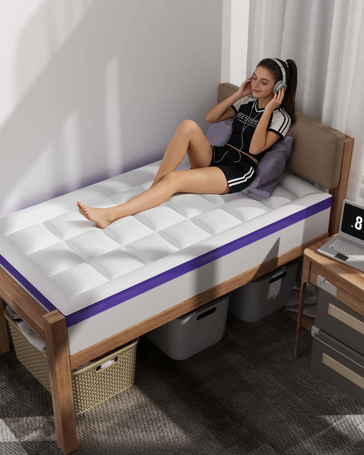 ChiXpace Dorm Room Essentials Dual Layer 4 Inch Memory Foam Mattress Topper Twin XL Back to School - 2 Inch Gel Memory Foam and 2 Inch Pillow Top Mattress Pad, 7-Zone Egg Crate 2-in-1 Design (White)