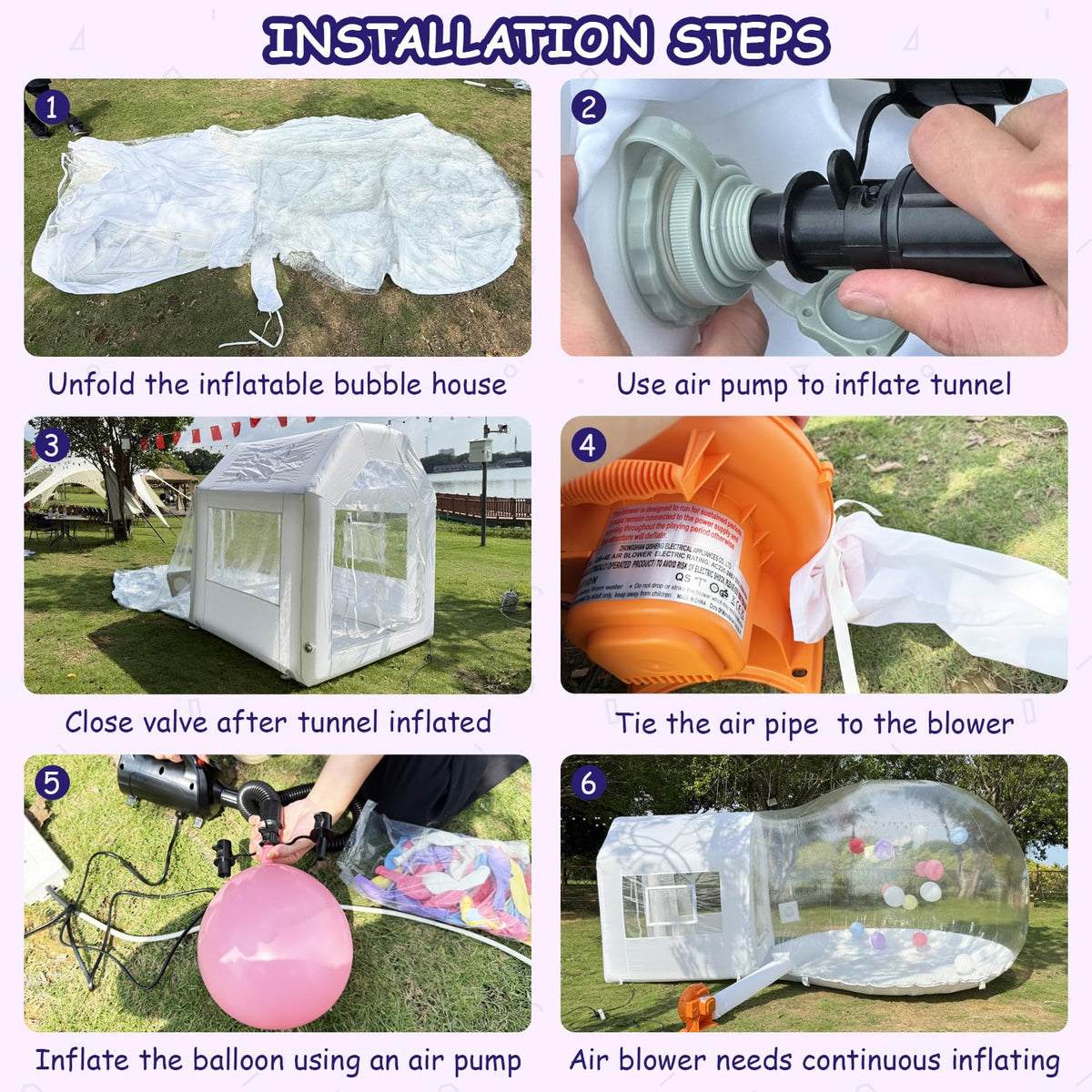 Iuoni 10FT Clear PVC Inflatable Bubble House Dome Tent with Tunnel - Bubble House Dome Inflatable, Ideal for Fun Events and Parties, Durable Inflatable Bubble House, Easy Setup