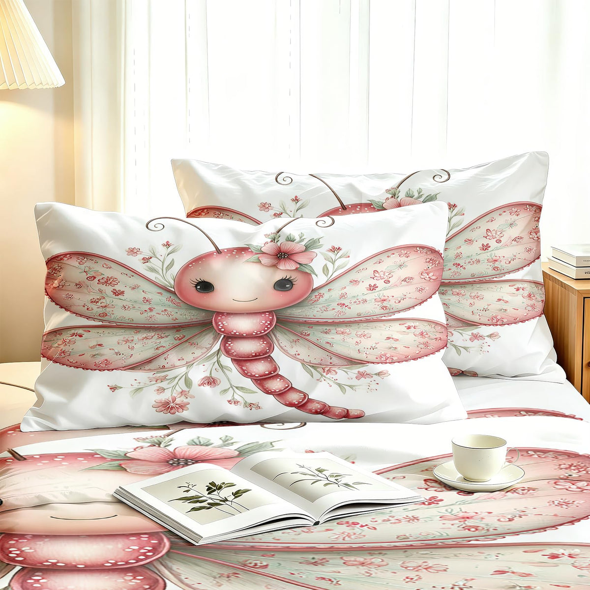 Cute Dragonfly Full Bedding Set Girls Kawaii Sheet Sets