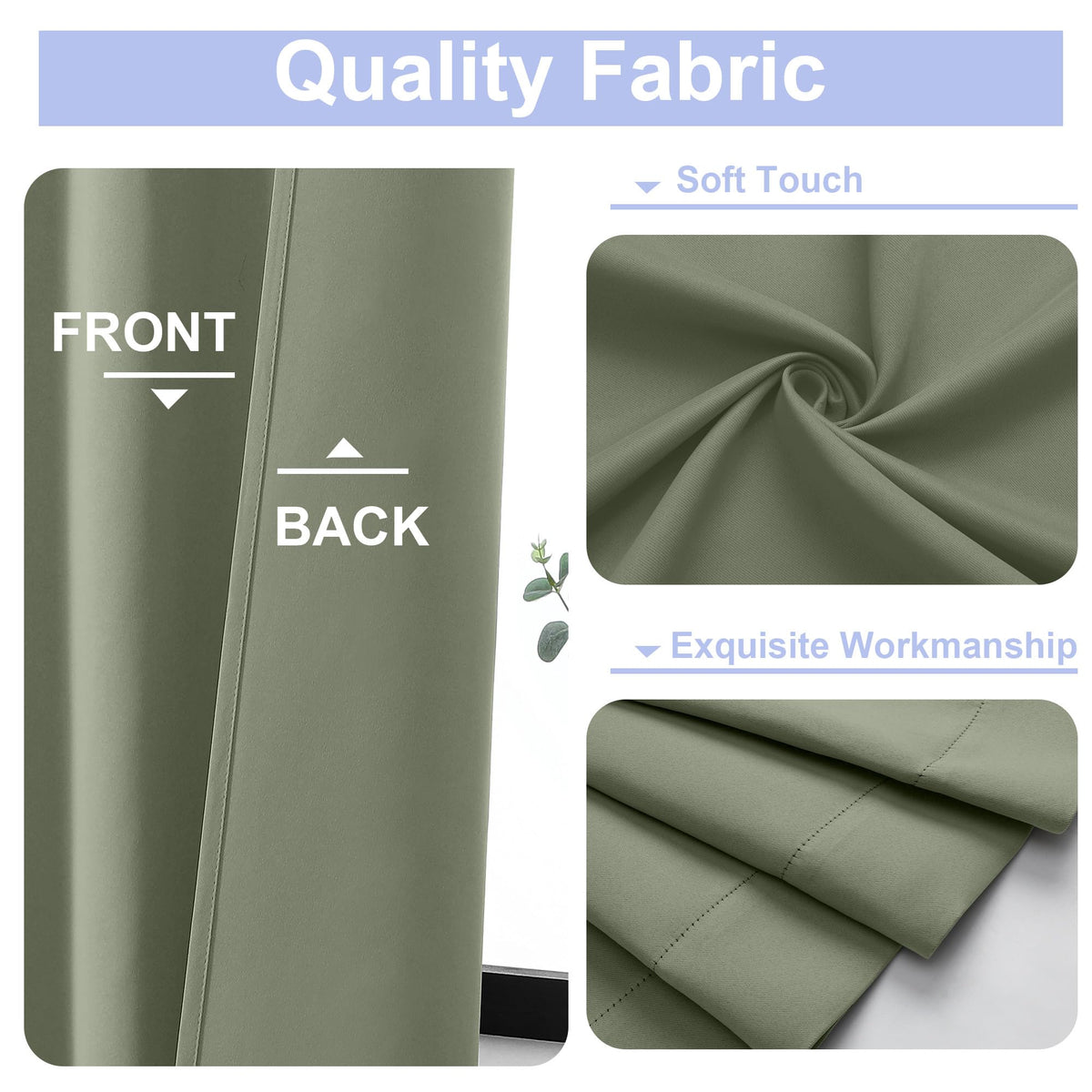 Simplebrand Ava Sage Green Blackout Curtains for Bedroom 63 Inch Length 2 Panels Set, Solid Thermal Insulated Energy Saving Rod Pocket Window Treatment Curtains Blackout Drapes, W40 x L63 Inch, Sage