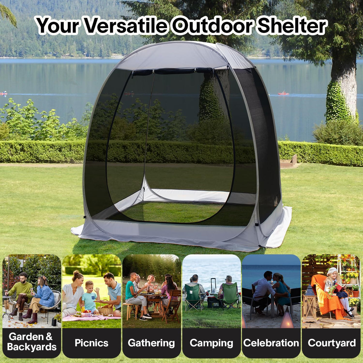 Alvantor 6'x 6' Pop Up Screen House Tent, Instant Outdoor Gazebo with Mosquito Netting & UPF 50+ Sun Protection, Portable Canopy Shelter for Patio, Backyard, Camping (Fits 2-3 Adults),Gray