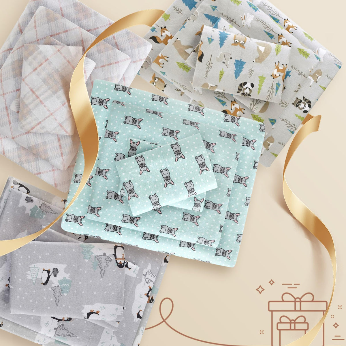 True North by Sleep Philosophy Cozy Flannel Warm 100% Cotton Sheet - Novelty Print Animals Stars Cute Ultra Soft Cold Weather Bedding Set, Queen, Ivory Solid 4 Piece