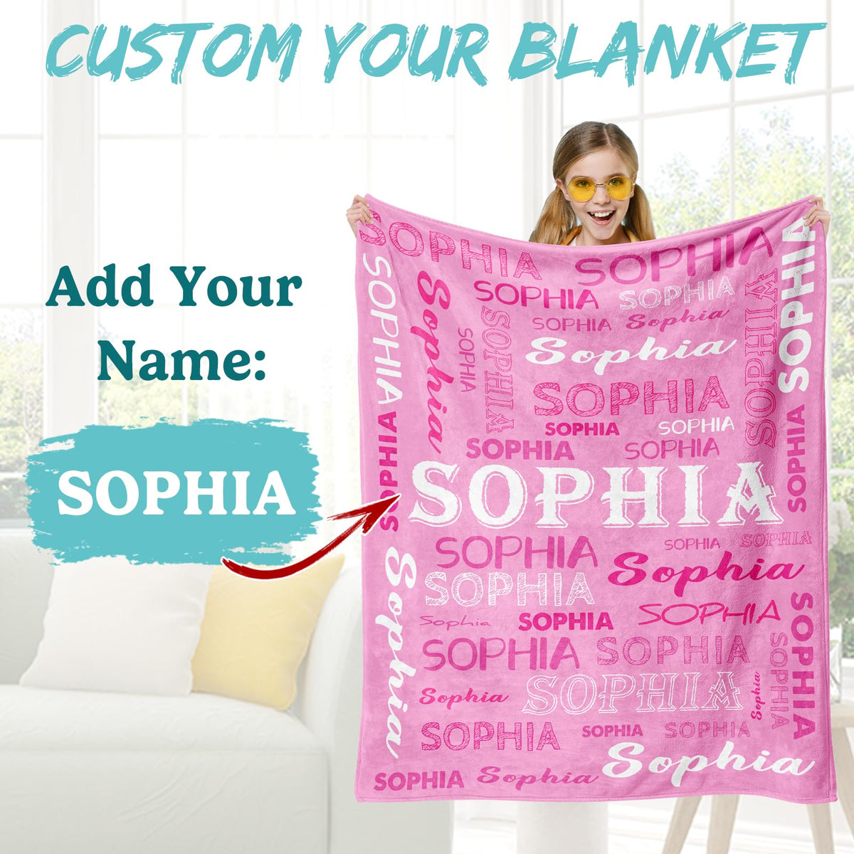 Custom Name Blanket, Personalized Throw Blanket with Names for Teen Girls Boys Kids, Customized Name Throw Blanket Customizable Gift for Kids Baby Adult Women Men Christmas Birthday - Printed in USA