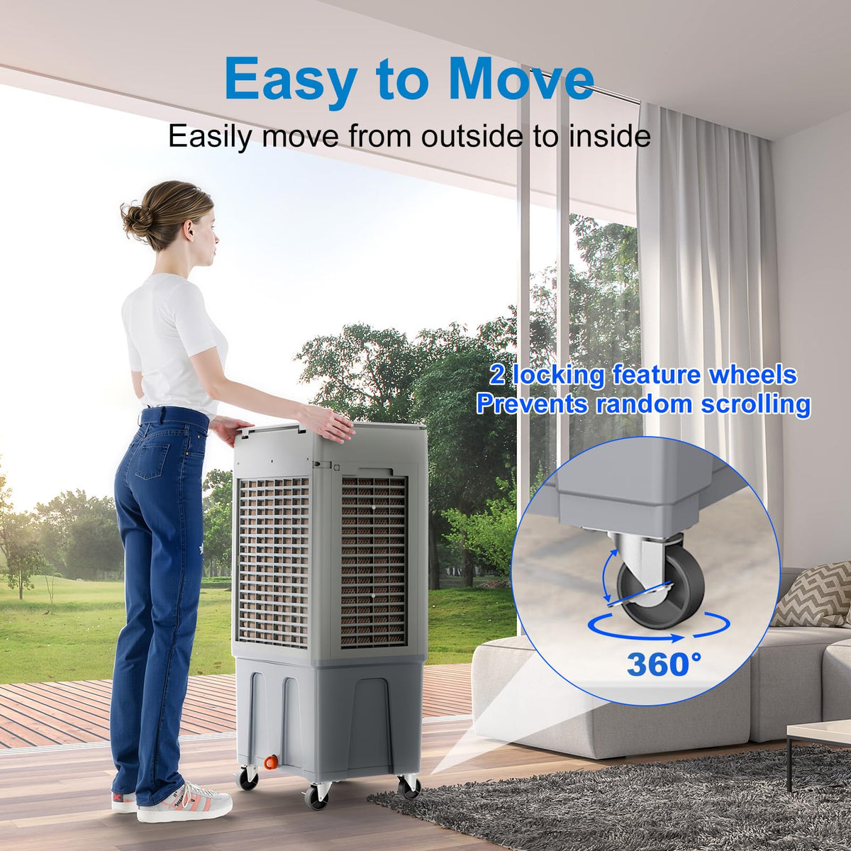 Windowless Swamp Cooler, 3 in 1 Evaporative Portable Air Conditioner with Remote, Cooling Fan Ac Unit,3 Speed, 24H Timer, 5.3 Gal Water Tank, 4 Ice Box for Garage, Patio, Bedroom Home Office Outdoor