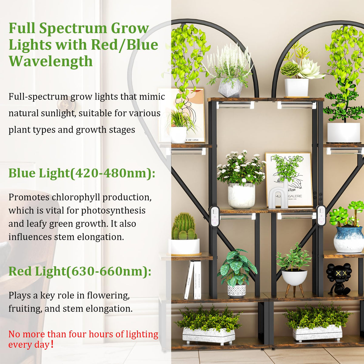 unho Plant Stand Indoor with Grow Lights, 3 Head Full-spectrum Plant Grow Lights，6 Tiered tiered plant plant shelf indoor Multiple, Half Heart Shape Plant Rack, Large Brown Plant Holder for Home Patio Balcony (2 Pack)