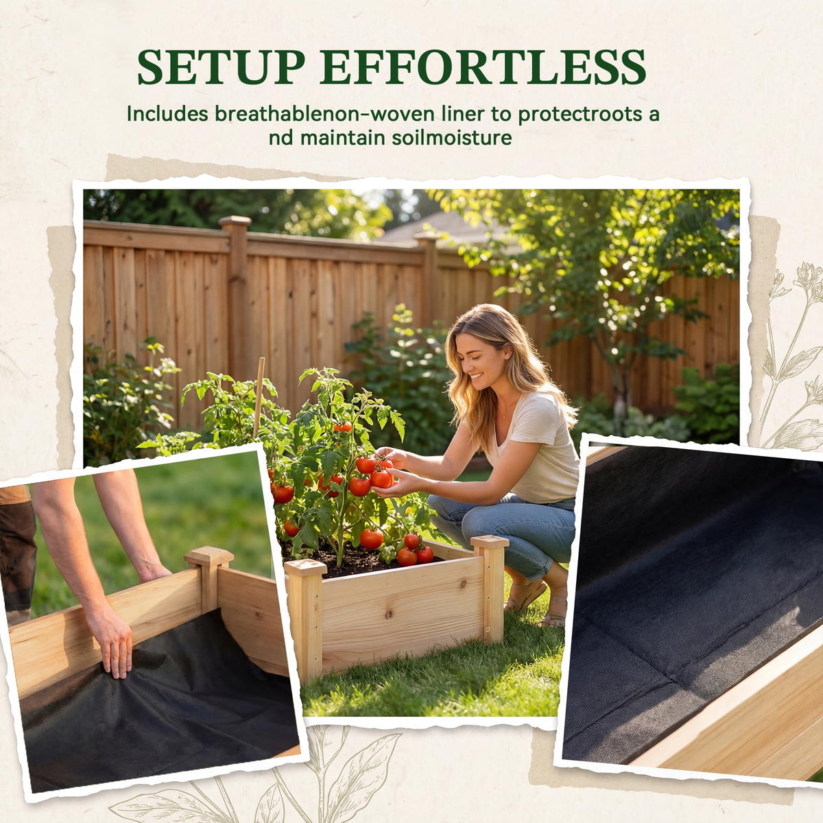 ZSYWODFO 8x2ft Outdoor Wooden Raised Garden Bed, Elevated Planter Box for Vegetables/Garden/Lawn/Patio, Natural Wood, 96 x 24 x 9in