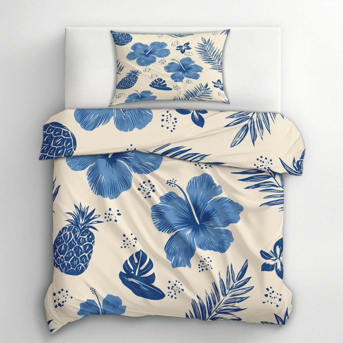 Tropical Floral Full Duvet Cover Set 3 Piece, Hawaiian Hibiscus Flower Reversible Bedding with 2 Pillow Shams, Zipper & Ties, Ultra Soft Microfiber, Floral Bedroom Decorations 49A-K