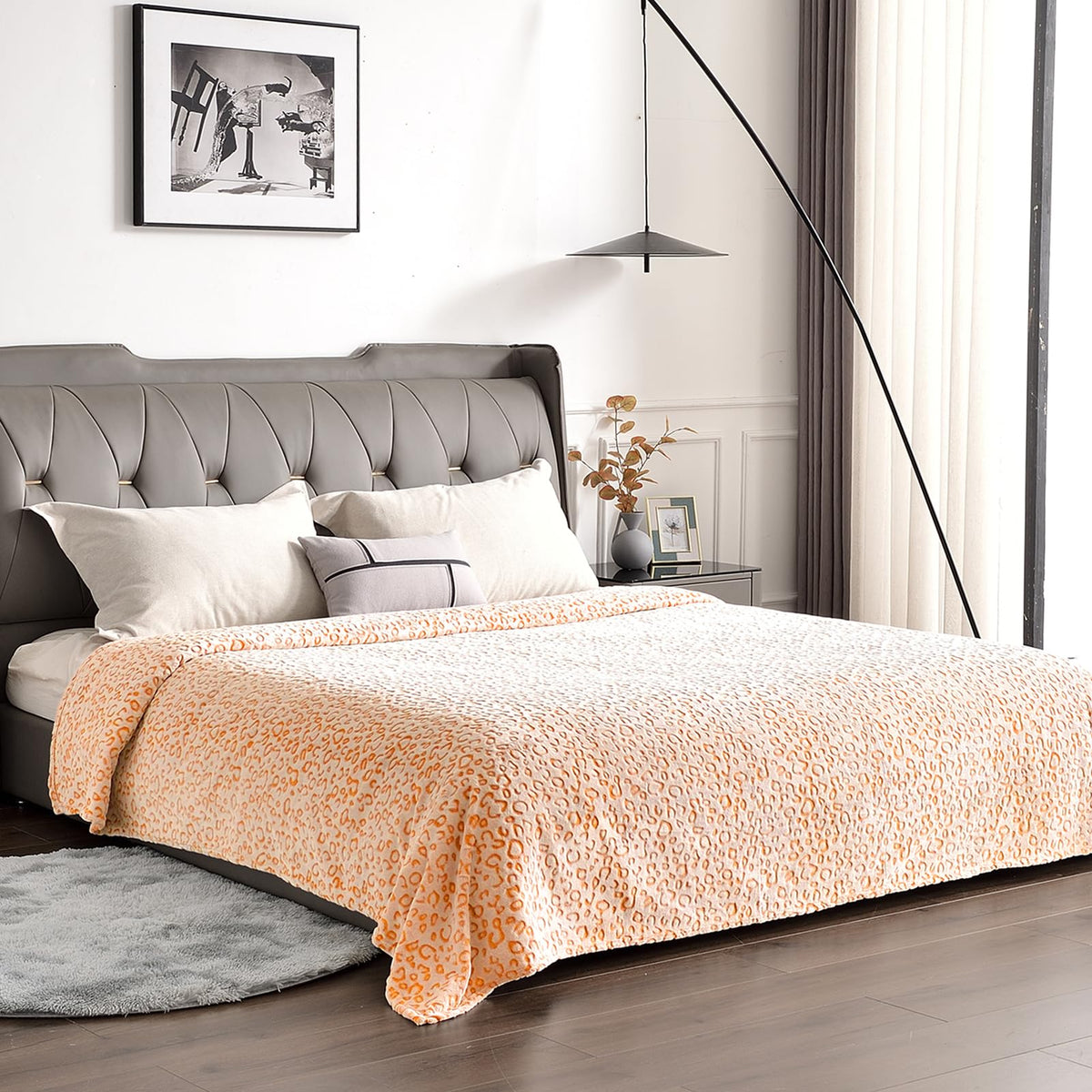 PLEASANT BOULEVARD | Leopard Throw Blanket Fleece, Premium Lightweight Cozy Warm Plush Microfiber Bedspread for Couch Sofa and Bed (Orange, Throw (50 x 60 inches))