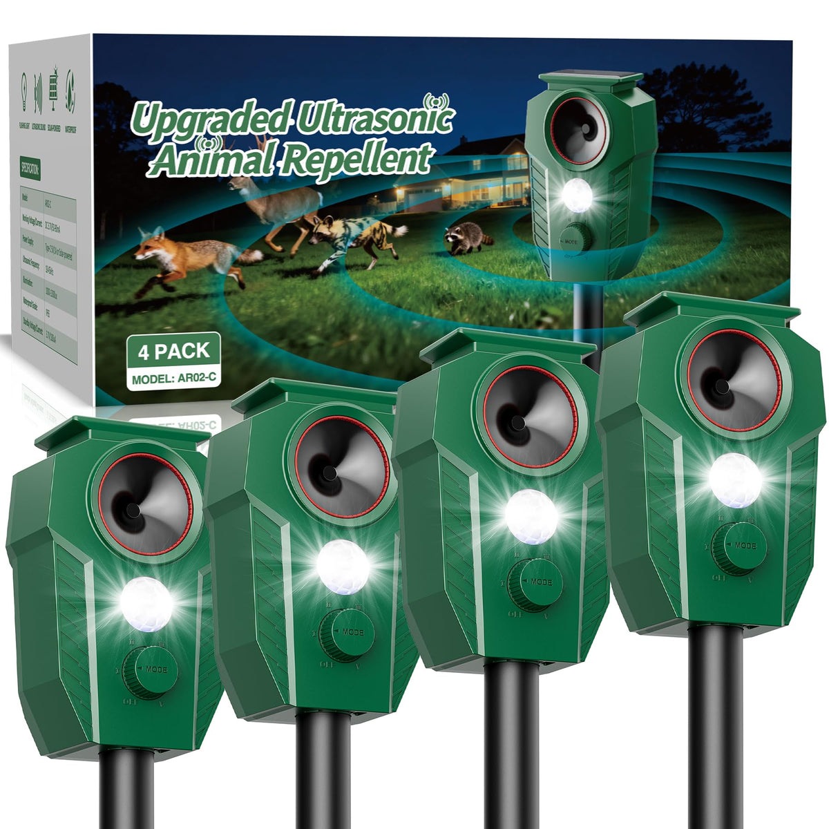 Peepst Solar Ultrasonic Animal Repellent with Motion Sensor & LED Lights – Waterproof Outdoor Deer Repellent Device for Yard, Garden & Lawn – Effective Against Cats, Coyotes, Raccoons & Dogs