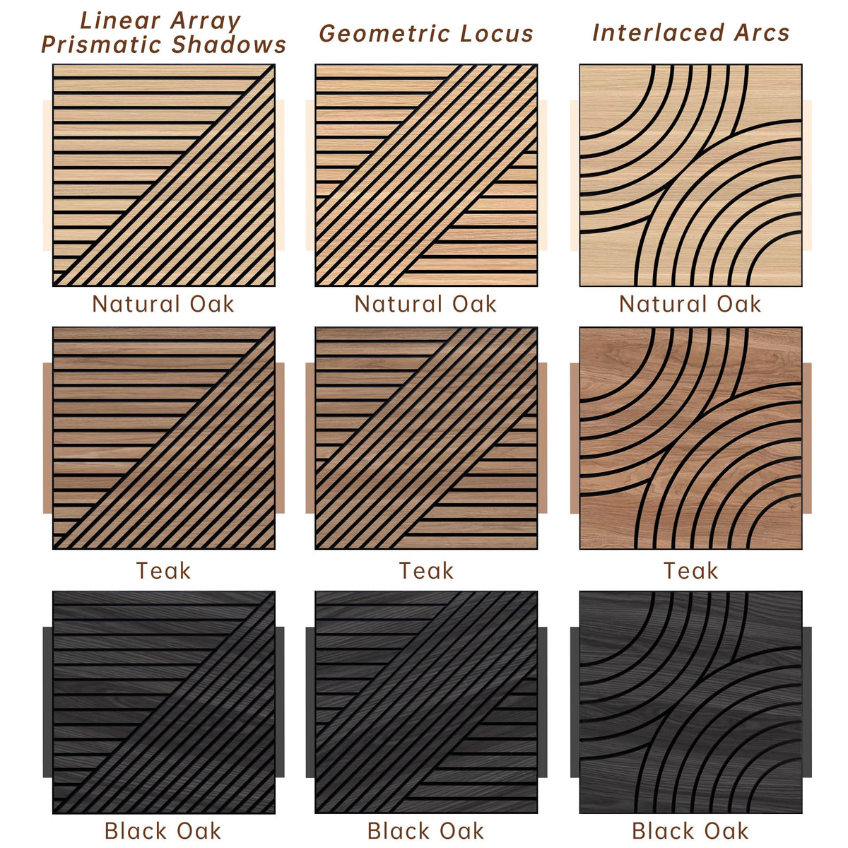 WoveN SounD Artisan Acoustic Wall Panels, 23.6x23.6 Inch 8 Pack, PVC Wood Grain Veneer Carved Sound Proof Wall Decor, Self-Adhesive for Home, Studio, Office & Focus Zones, Geometric Locus, Black Oak