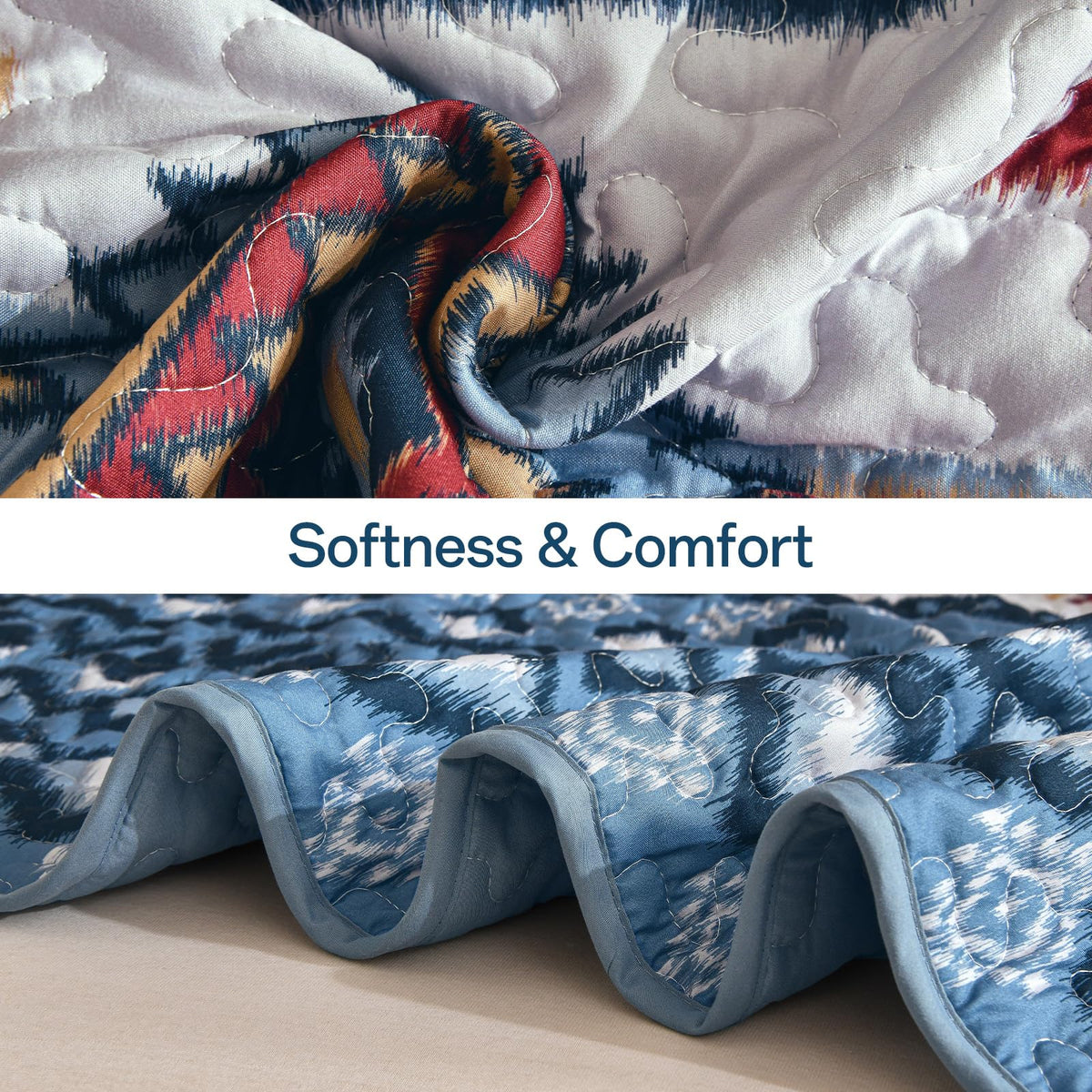 Dintszyayue Navy Blue Quilt Set Queen Size, Aztec Western Boho Quilt Bedspread Set, 3 Pieces Bohemian Southwestern Stripe Bedding Set Soft Lightweight Coverlet Set for All Season(96"x90")