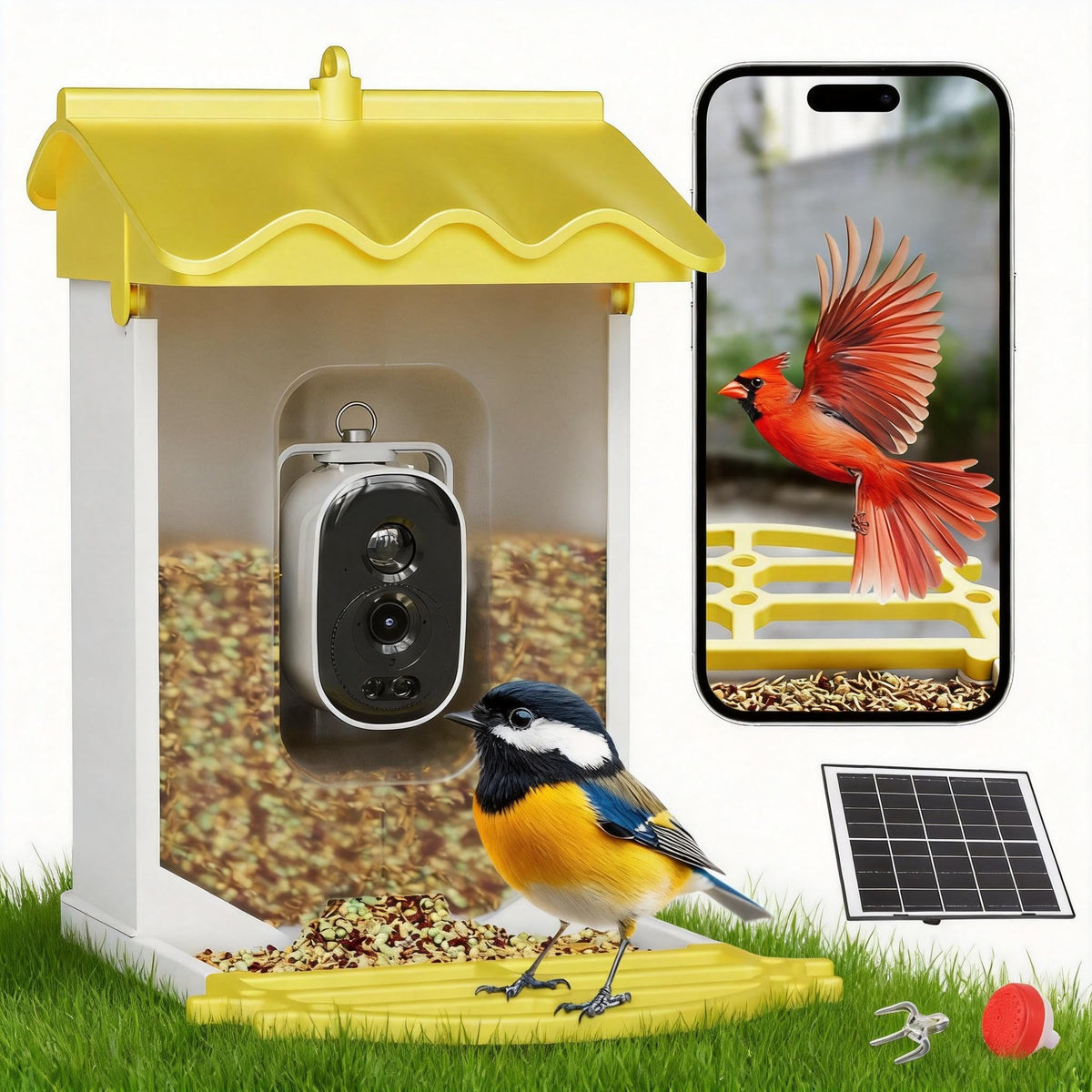 Garvee Smart Bird Feeder with 4K Camera & AI Recognition - Solar Powered, 2L Capacity, Night Vision, App Alerts, for Bird Watching, Squirrel Deterrent Function