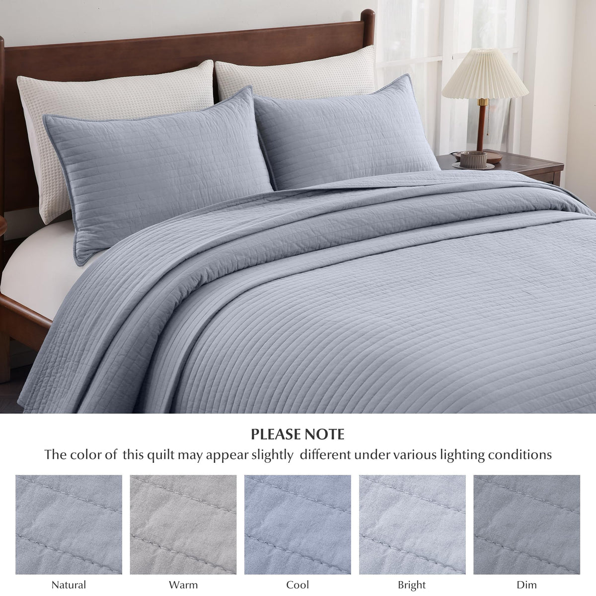 FDDX 100% Cotton Quilt Set Queen Size - Soft Lightweight Stripe Bedding Set, Classic Comforter Set for All Season with 2 Shams, Oversized Bedspread Coverlet, 90x98 inches