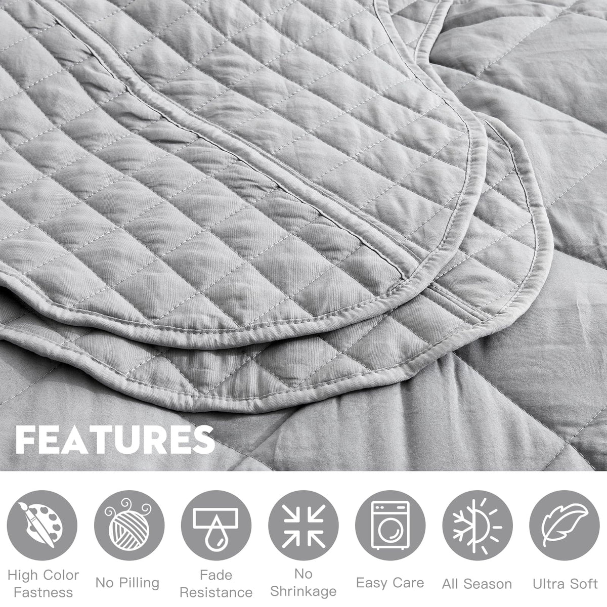 Blythease Oversized King Bedspread, Clipped Jacquard Diamond Quilt Set King/Cal King, Lightweight Tufted Reversible Coverlet, Scalloped Edge - Shabby Chic Boho Look, 3 Piece, Grey