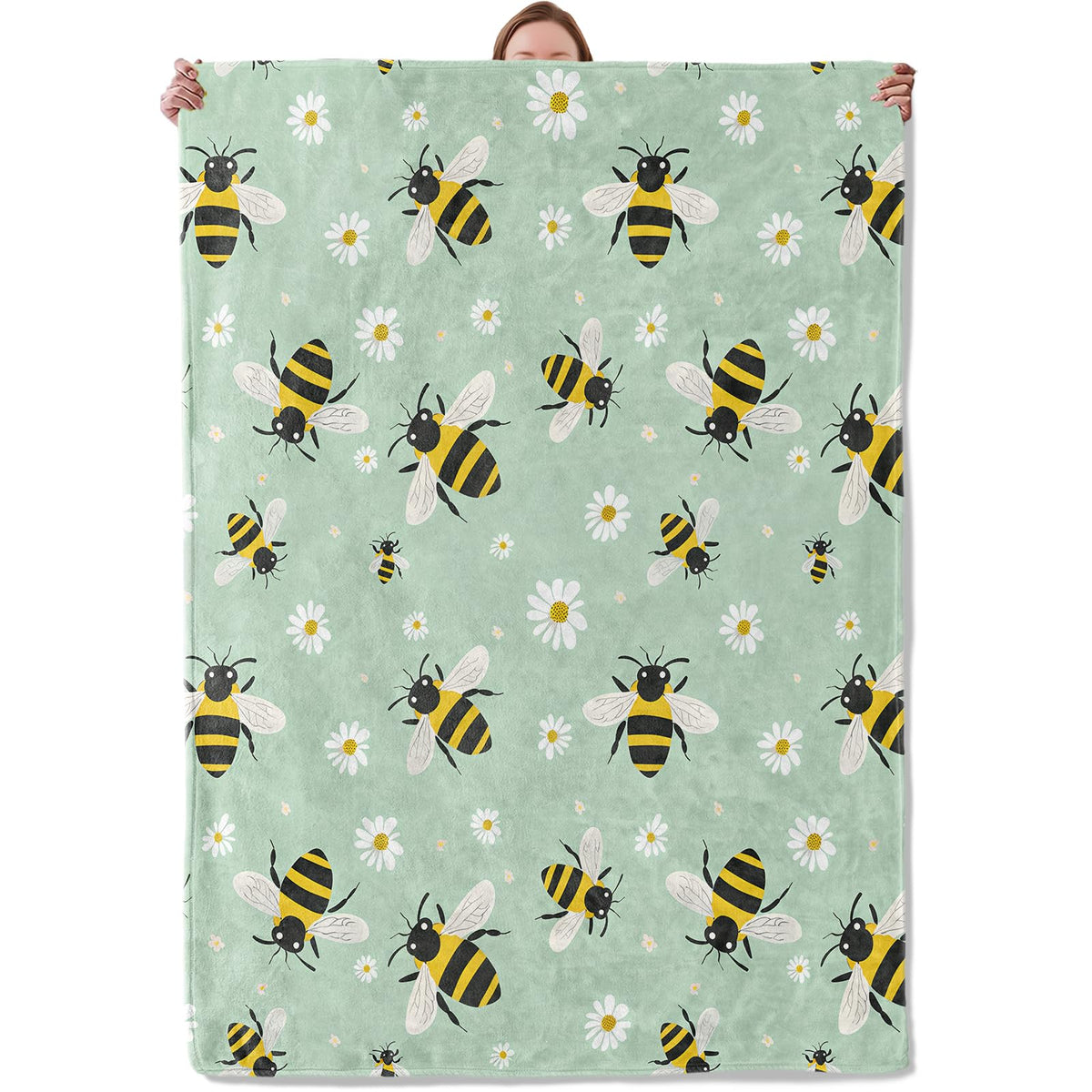 Bee and Daisy Theme Blanket Gifts for Women Girls, Soft Warm Lightweight Flannel Throw Blankets for Living Room Home Sofa Travel Decor 50" x 60"