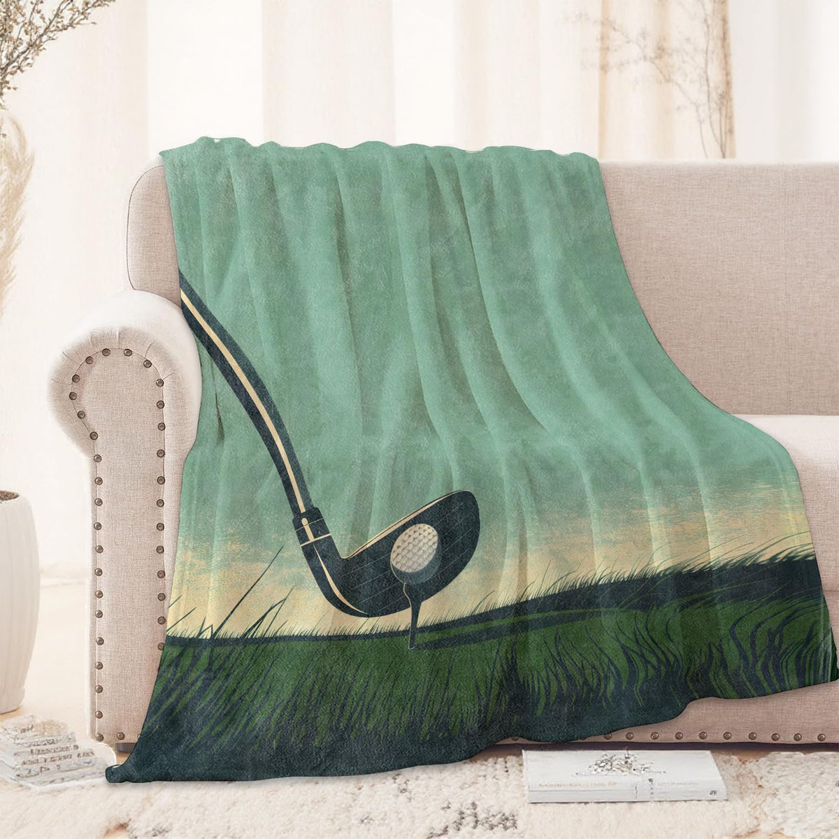 Golf Club and Ball Blanket 50x60 in, Flannel Throw Blankets for Travel Camping Sofa Living Room Decor, Lightweight Cozy Soft Fuzzy Gifts for Women Adults Kids