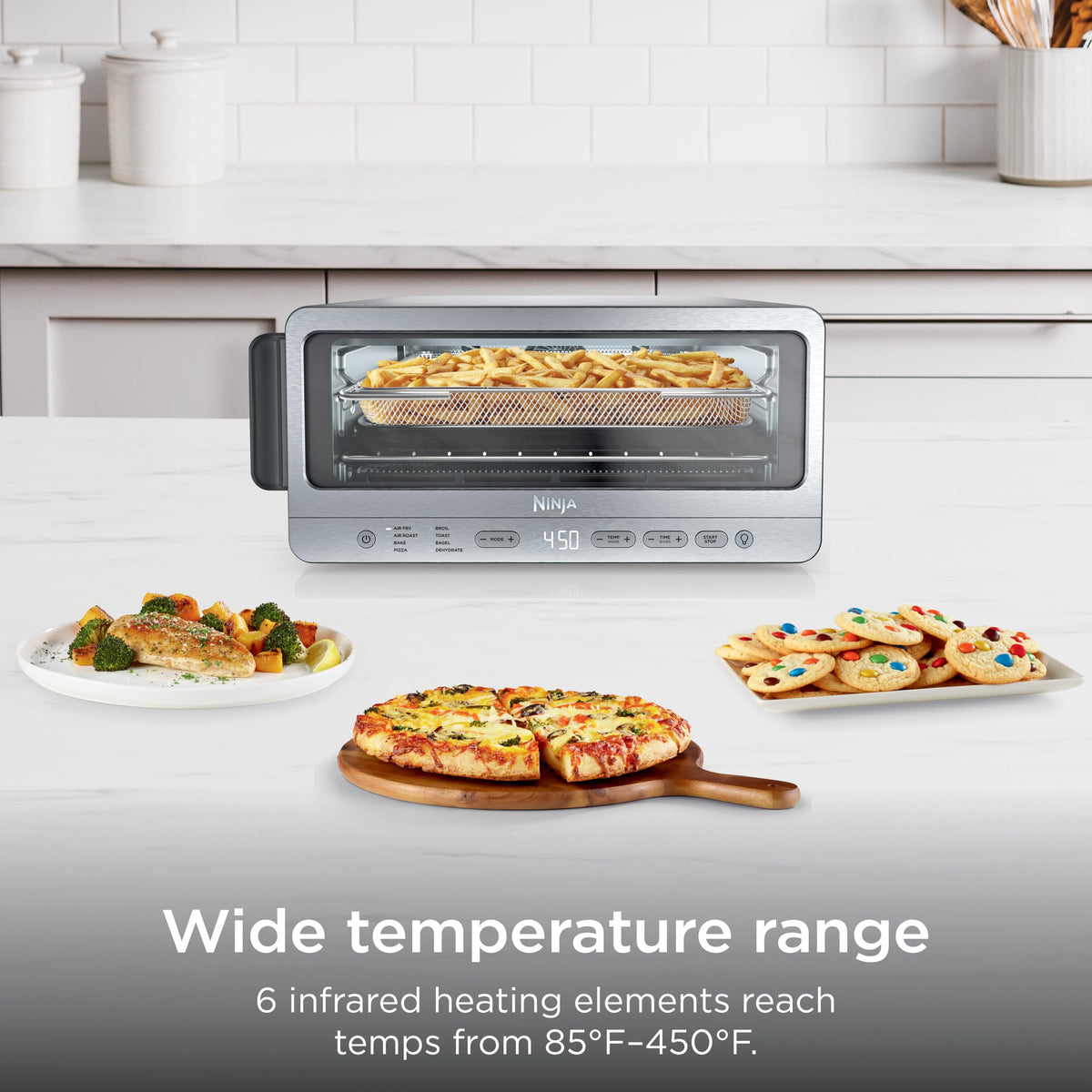 Ninja Flip Toaster Oven & Air Fryer, 8-in-1 Functionality, Flip Up for Storage Space, Large Capacity, Air Fry Basket, Wire Rack, Sheet Pan, Removable Crumb Tray, Stainless, 1800 Watts, SP151 (Renewed)
