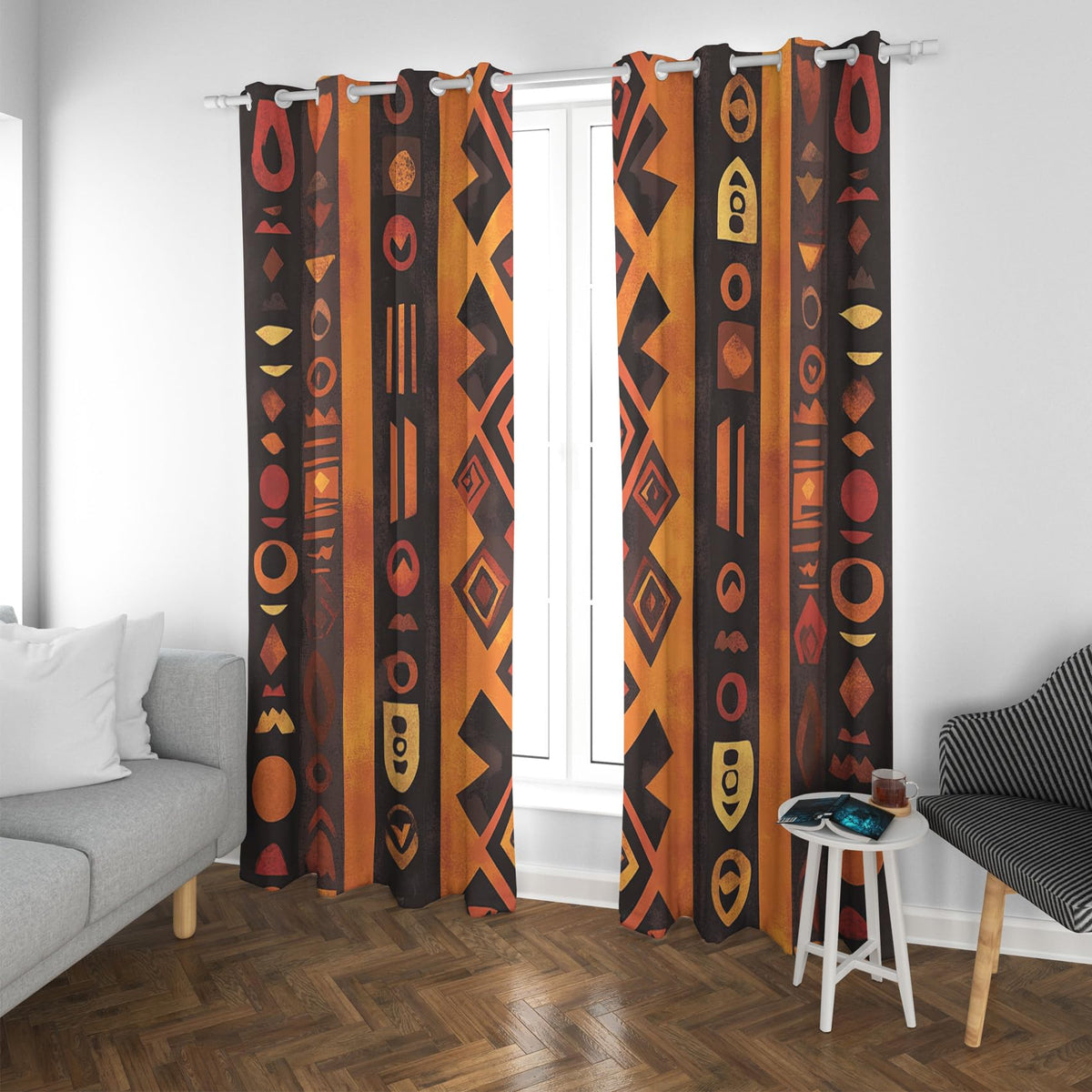 NejZoltrix African Curtains, Ethnic Tribal Window Curtains, Bohemian Geometric Blackout Curtains 84 Inch Length, Thermal Grommet Drapes for Bedroom Living Room, 2 Panels Set