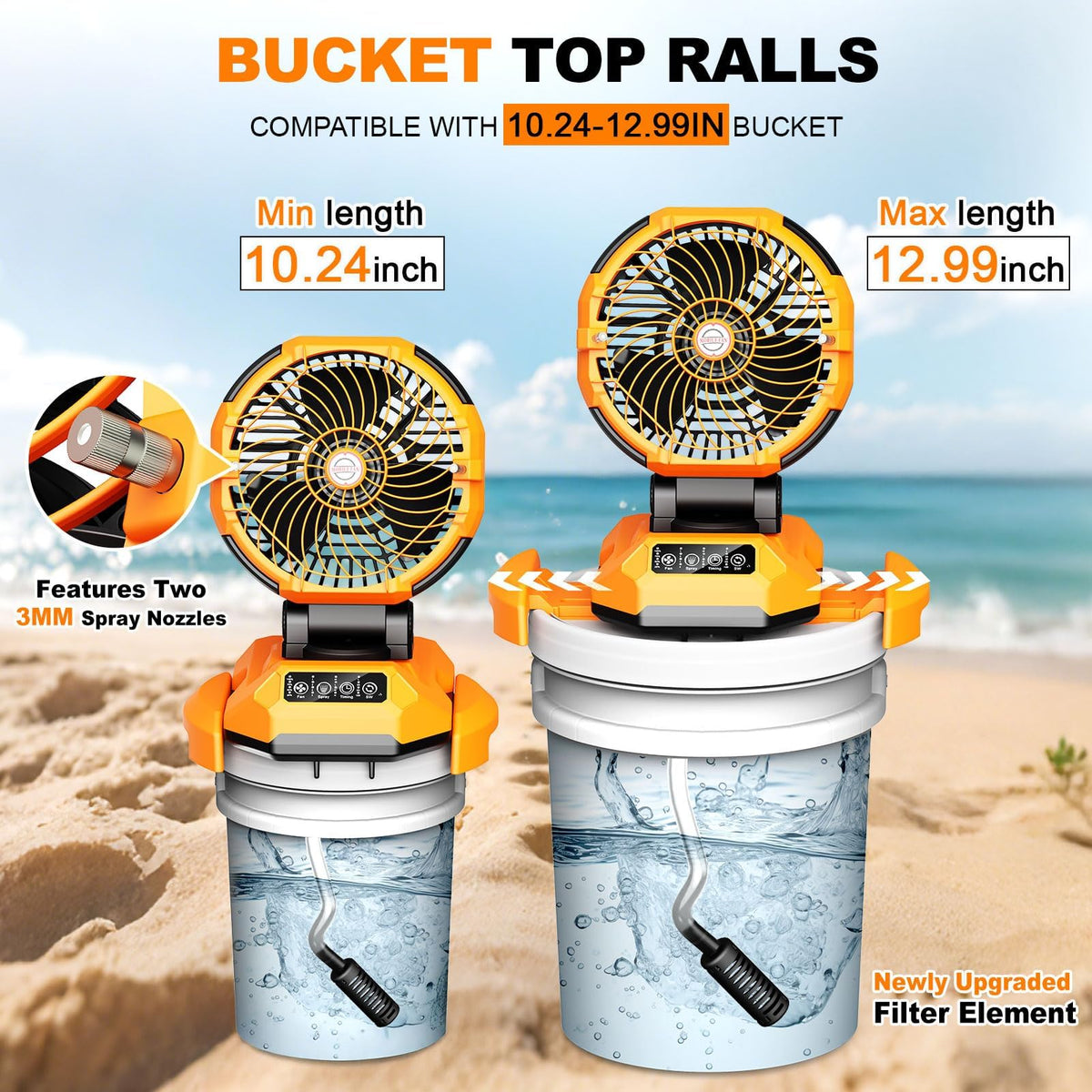 Portable Misting Fan, 30000mAh Rechargeable Battery Powered Oscillating Cooling Fan, Outdoor Fans for Camping, Patio, Adjustable Base for 10-13in Water Tank(No Bucket Included)