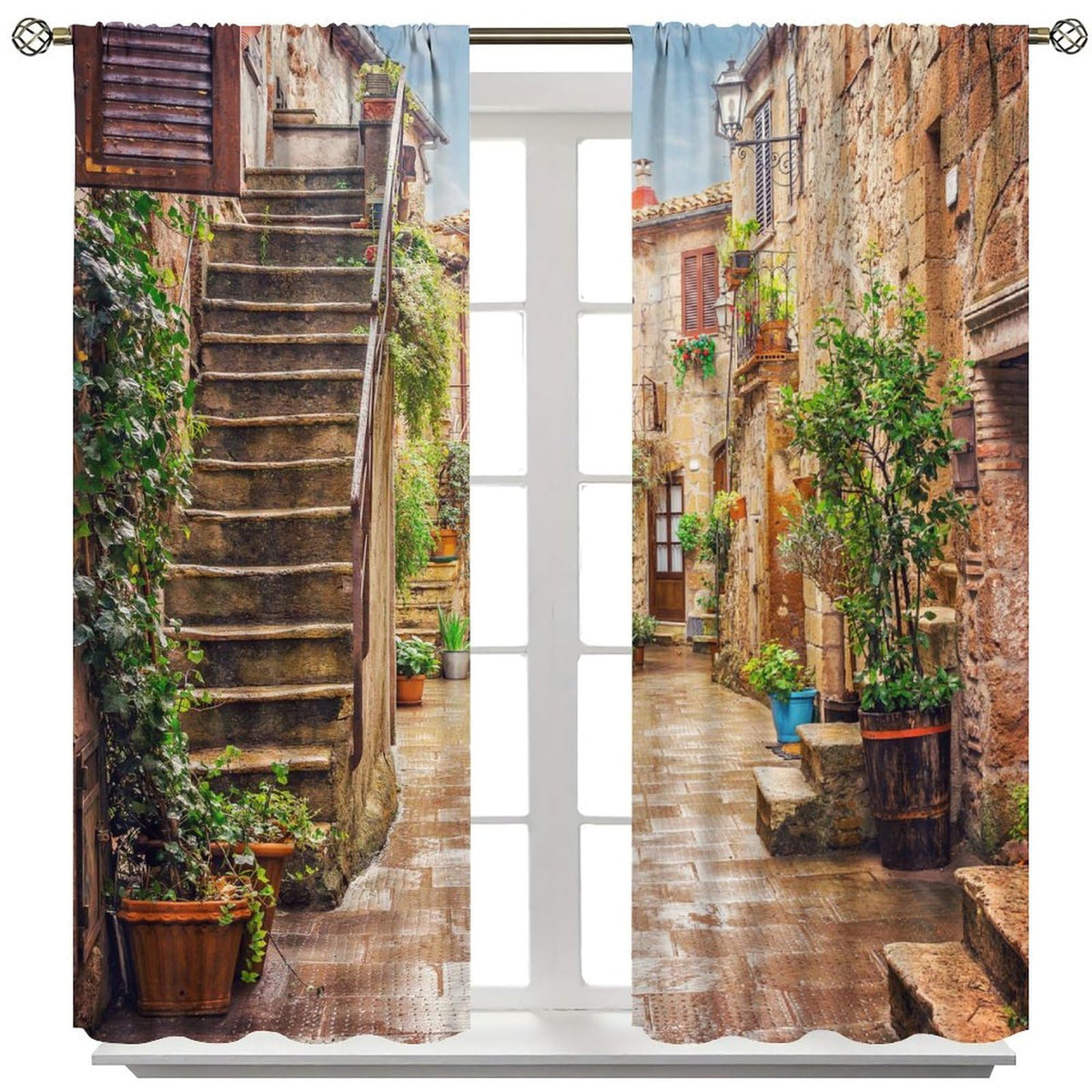 Italian Scenery Blackout Curtain,Stone Rock Houses City Rural Print Window Drapes for Bedroom Living Room Kitchen Cafe Office Decor Thermal Insulated Darkening Drapes 42x45 Inch