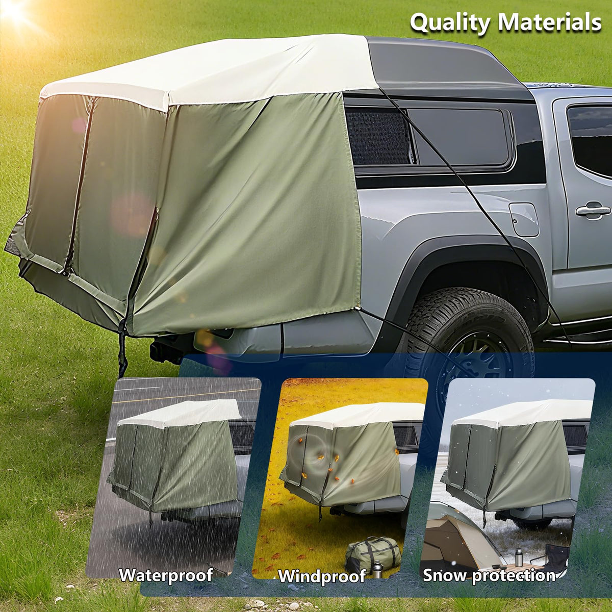 Full-Size Truck Bed Tent,Outdoor 600D Waterproof Truck Tent Compatible with Fits Ford F-150,Chevy Silverado,Toyota Tundra,Tacoma (2005+),Tailgates 58" Designed for Full-Size Trucks with Caps