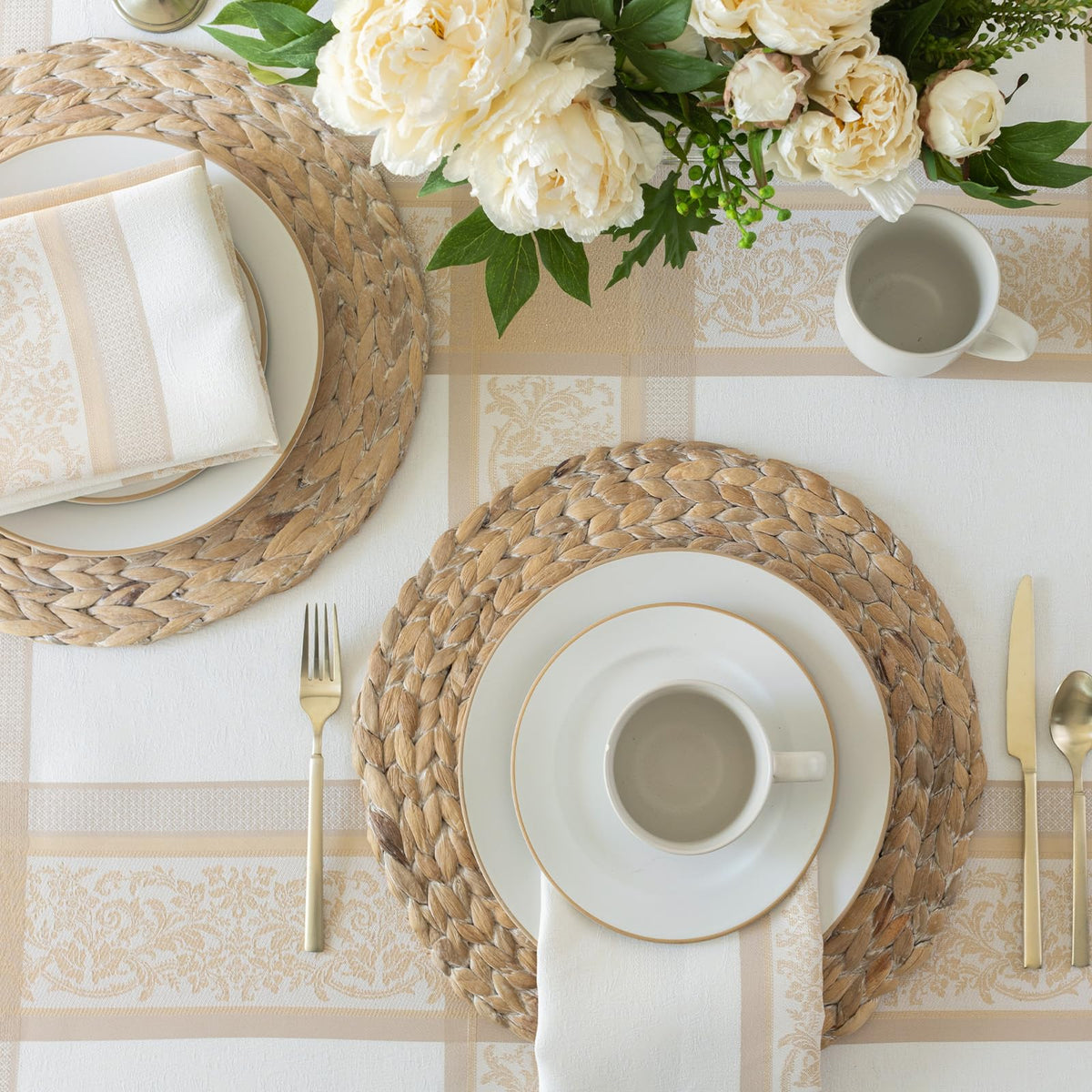 Benson Mills Heavyweight Jacquard Fabric Table Cloth with Gold Metallic Accents, Décor for Everyday, Parties, Holiday, Thanksgiving, and Christmas Tablecloth (Grandeur Glow, 60" x 104" Rectangular)