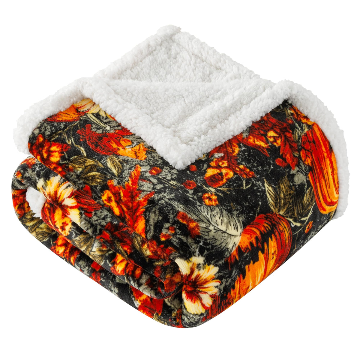 ROMROL Halloween Throw Blanket, Fall Sherpa Throw Blankets, Pumpkin, Leaves Fall Blanket, Soft Fuzzy Plush for Couch Sofa or Bed, Warm Flannel Blanket for Halloween Fall Decor (50" x 60")
