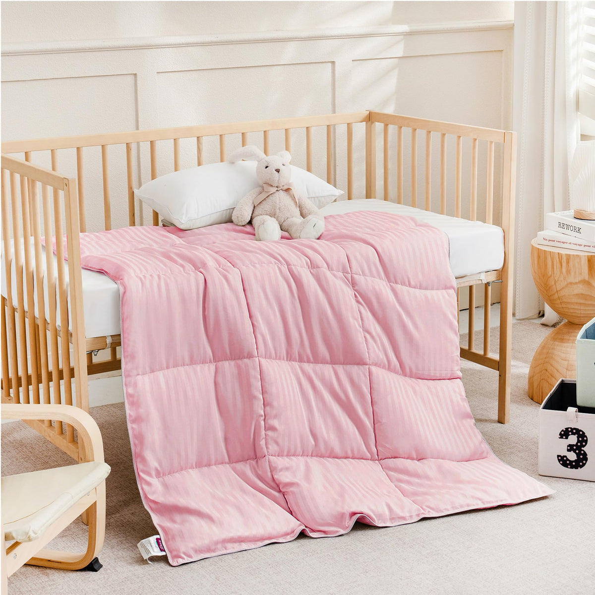 ZPECC Toddler Down Alternative Comforter, 39x47 Hypoallergenic Baby Blanket Quilt, Soft Breathable Lightweight All Season Kids Duvet Insert for Crib Stroller Cot Daycare, Pink Stripe