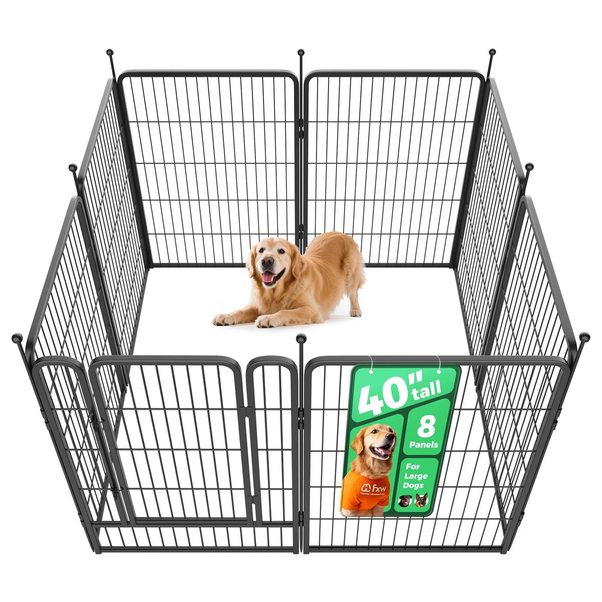 FXW Rollick Unleashed Dog Playpen for Indoor, Yard, RV Camping, 40 inch 8 Panels for Medium and Large Dogs, Black│Patented