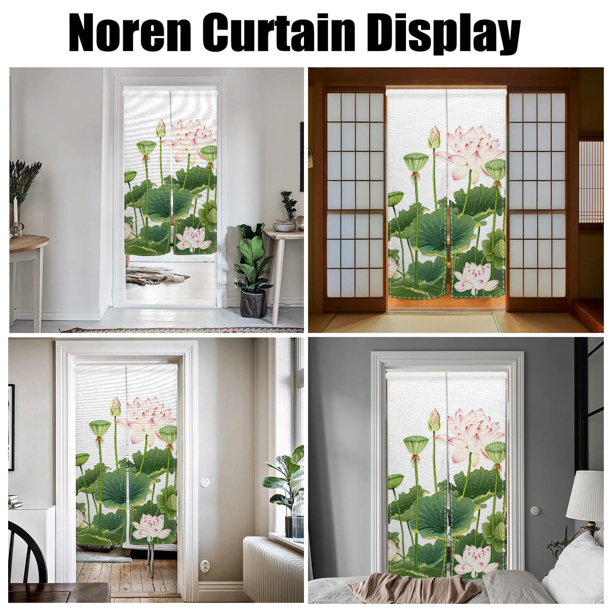 XMJJKUF Noren Japanese Doorway Curtain Chinese Traditional Lotus Printed Style Door Curtain Feng Shui Tapestry Window Bedroom Partition Kithchen Bathroom Door Decor,33.5"x 70.9"