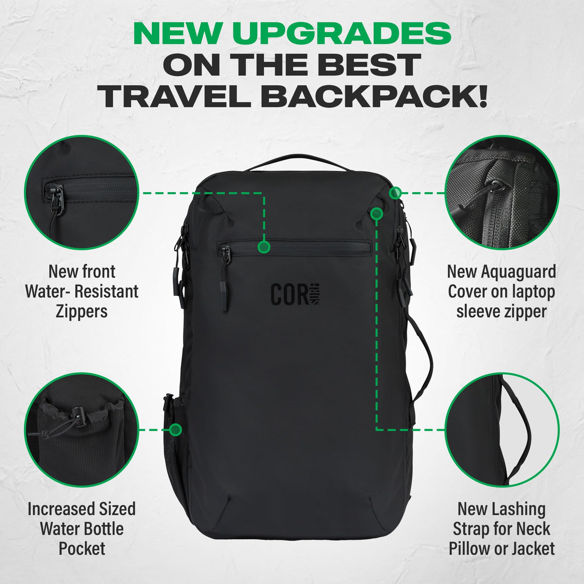 COR Surf Carry On Travel Backpack Bundle | Island Hopper Travel Backpack with Toiletry Bag and Compression Packing Cube Set (Blue, 28L)