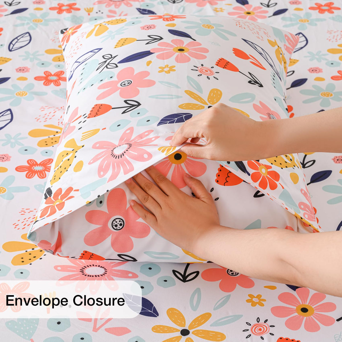 Yibeizi Floral Sheet Set for Girls, Full Size Kids Cute Flower Patterned Bedsheet Microfiber Deep Pocket Bedding Sheets & Pillowcases 4 Pieces