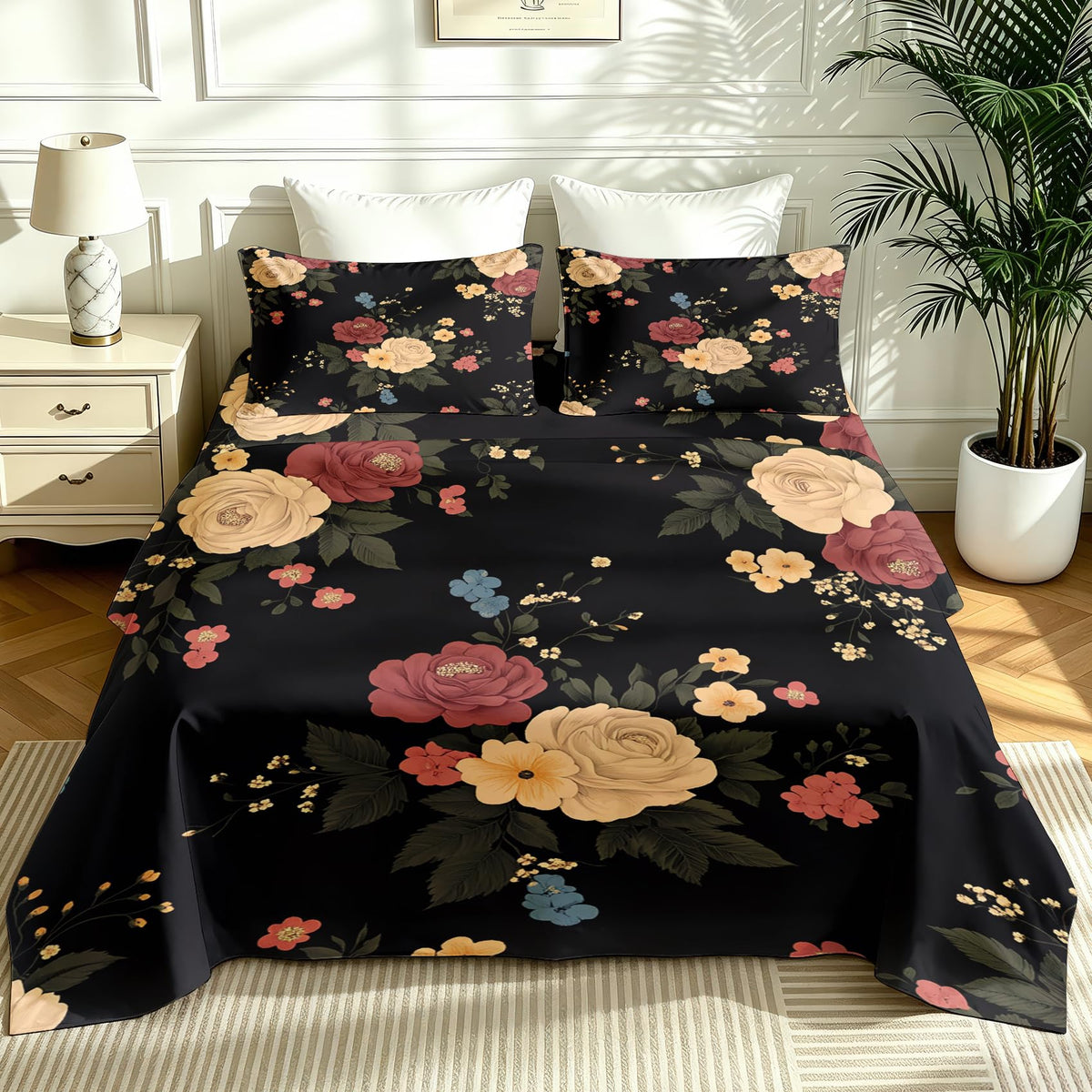 Peony Floral Bedding Set 4 Pcs Flowers Queen Sheets