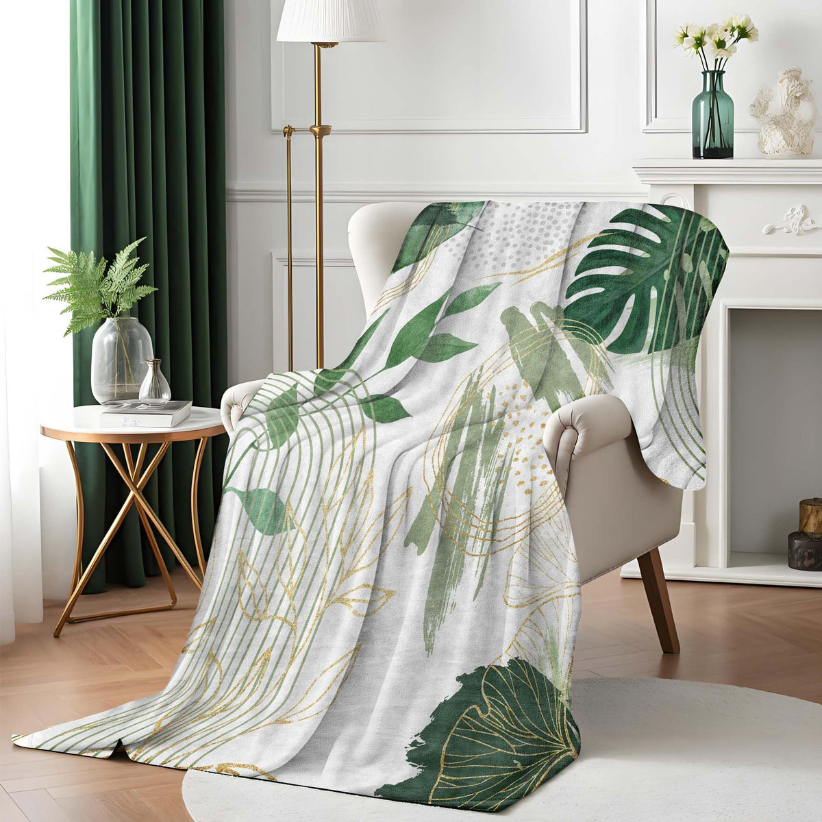 Pdvbiee Sage Green Leaf Throw Blanket, 50x60 in