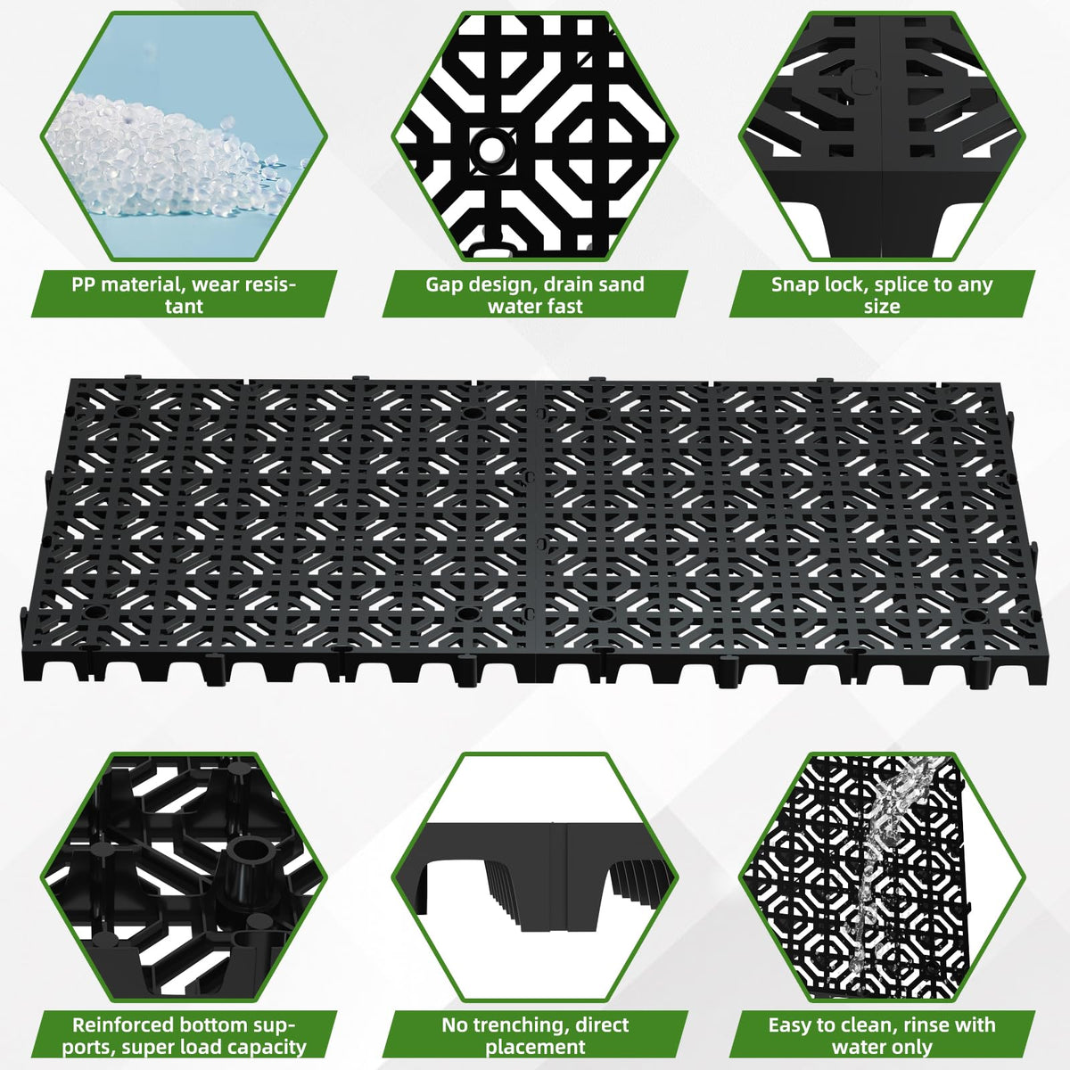 20 Pcs 15.7" x 15.7" Heavy Duty Ground Protection Mats, Interlocking Non-Slip Floor Mat, Heavyweight Gravel Grid Drive on Lawn, 6613 lb Load Permeable Paver for Parking, Outdoor Event Flooring, Black
