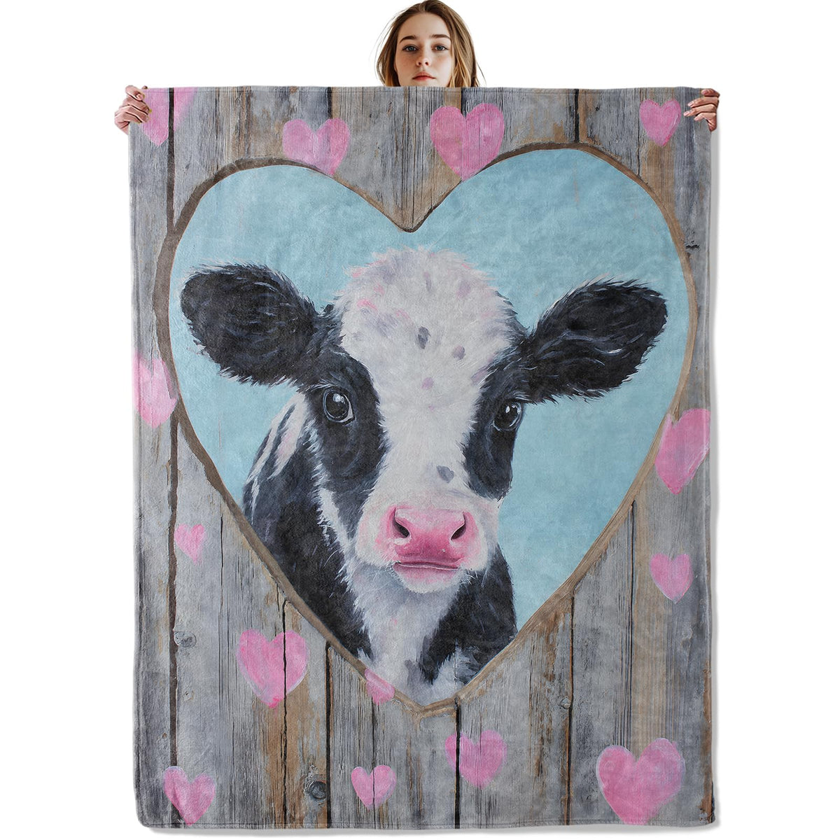 VOPNXLT Cute Cow Heart Blanket, Soft Cozy Lightweight Adorable Calf Farm Animal Throw Blanket for Women Girls Kids Gifts, Flannel Blankets for Sofa Couch Bed Travel Decor 50x60 Inch
