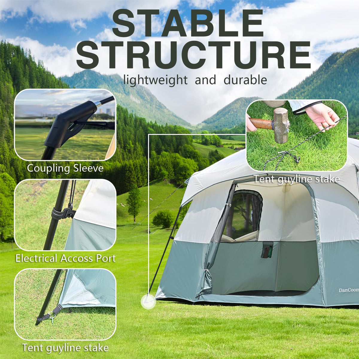 DanCoom Tents 4/6 Person, Easy Setup Waterproof Camping Tent with Rainfly, Portable Double Layer Large Family Tent for Camping Backyard Outdoor & Hiking-10'X9'X75in(H)