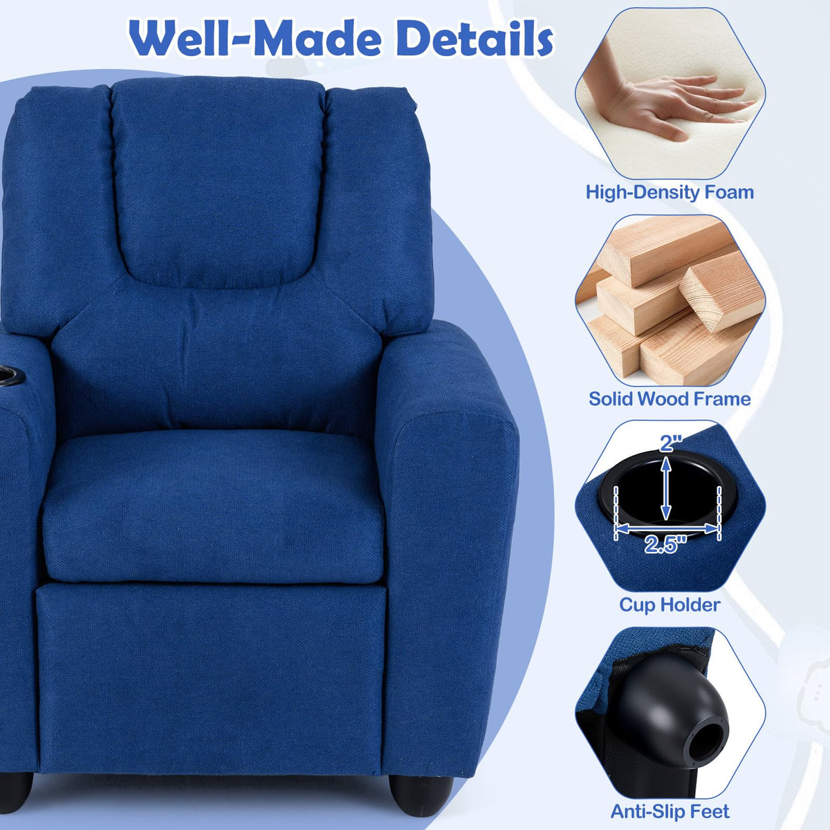 Costzon Kids Recliner Chair with Cup Holder, Toddler Adjustable Lounge Chair w/Footrest for Boys Girls Room, Ergonomic Baby Child Furniture Sofa for Age 3+ Gifts, Kids Mini Recliner up to 150 lbs