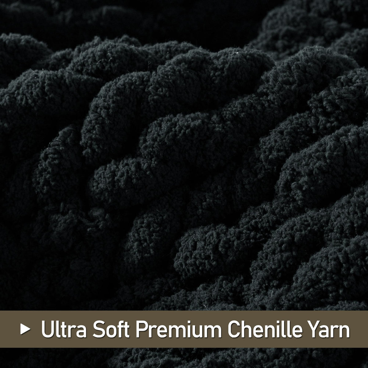 LONG CREATE Chunky Knit Throw Blanket 50"X 60", 100% Handmade with Soft Chenille Yarn, 4.4lbs Thick Cable Knitted Blankets, Large Rope Knot Crochet Throws for Couch Sofa Bed Home Decor, Black