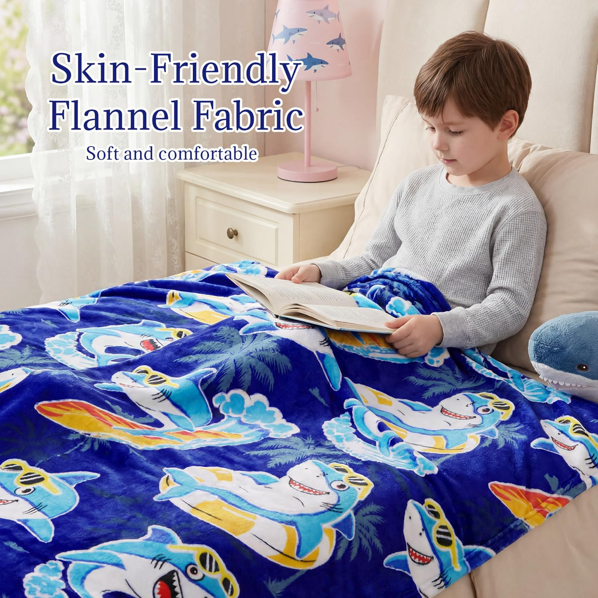 Glow in The Dark Shark Blanket for Kids, Shark Toys for Toddlers Teens, Soft Cozy Flannel Fleece Throw Fish Blanket for Couch Bed Sofa, Halloween Christmas Birthday Gifts for Kids Boys Girls 50"x60"