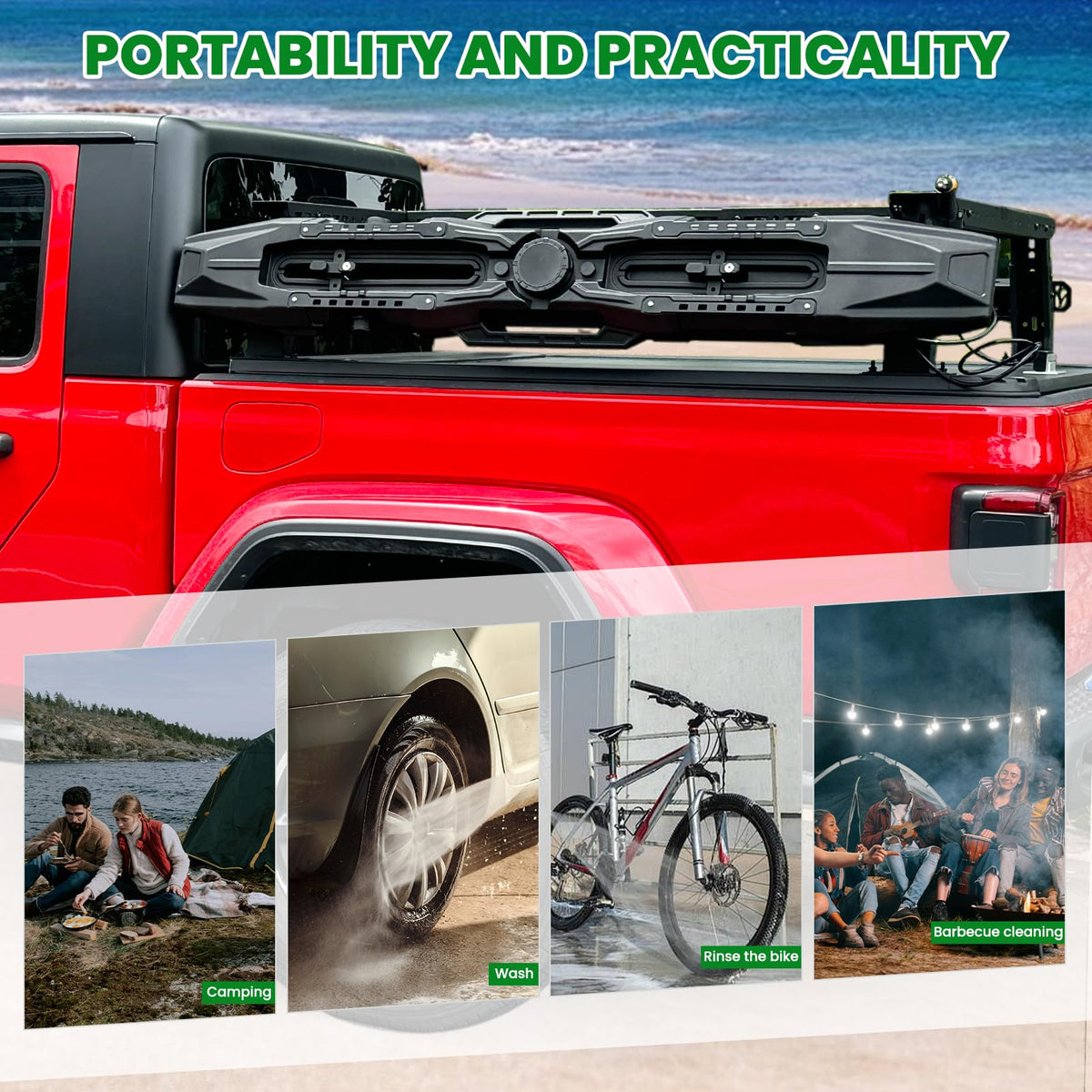Just-V 7-Gallon Water Tank with Camping Shower for Off-Road Vehicles, Pick-up Trucks,SUV,Outdoor Activities Water Supply Construction Black Roof Rack Mount