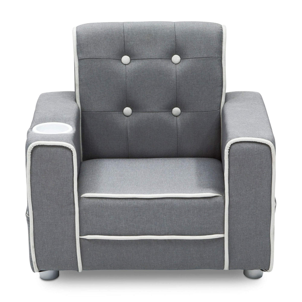 Delta Children Chelsea Kids Upholstered Chair with Cup Holder, Soft Grey