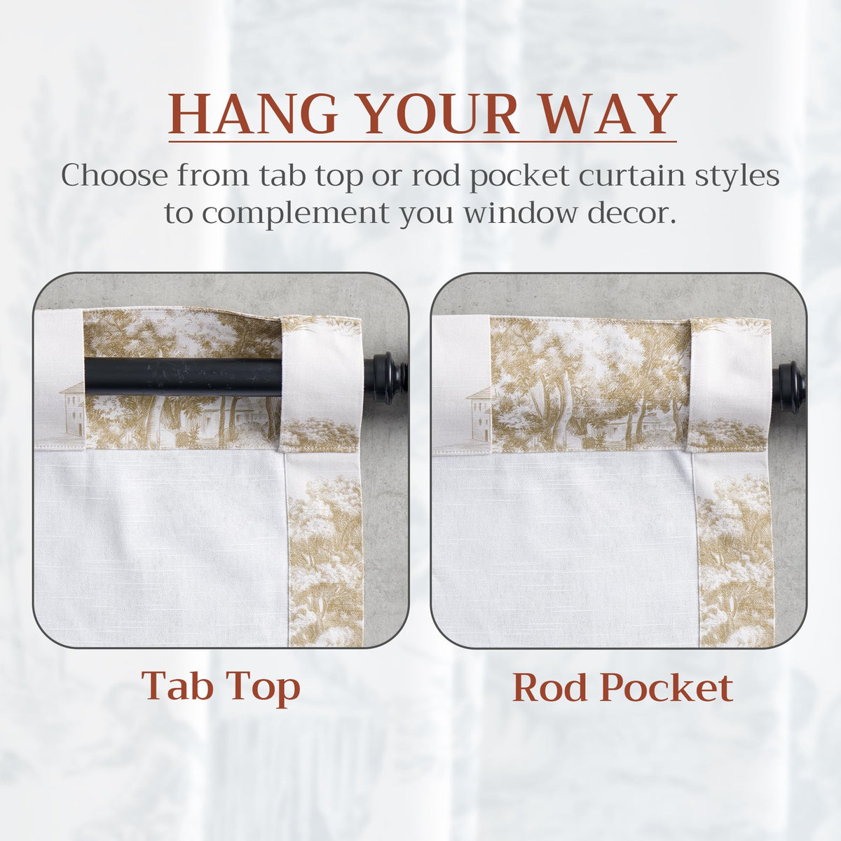 Maison d' Hermine Curtains for Living Room 100% Cotton 96 inch Length One Panel Light Filtering Toile Curtains for Bedroom Windows with Rod and Loop Pockets Drapes (Trianon Bronze, 50" W x 96" L)